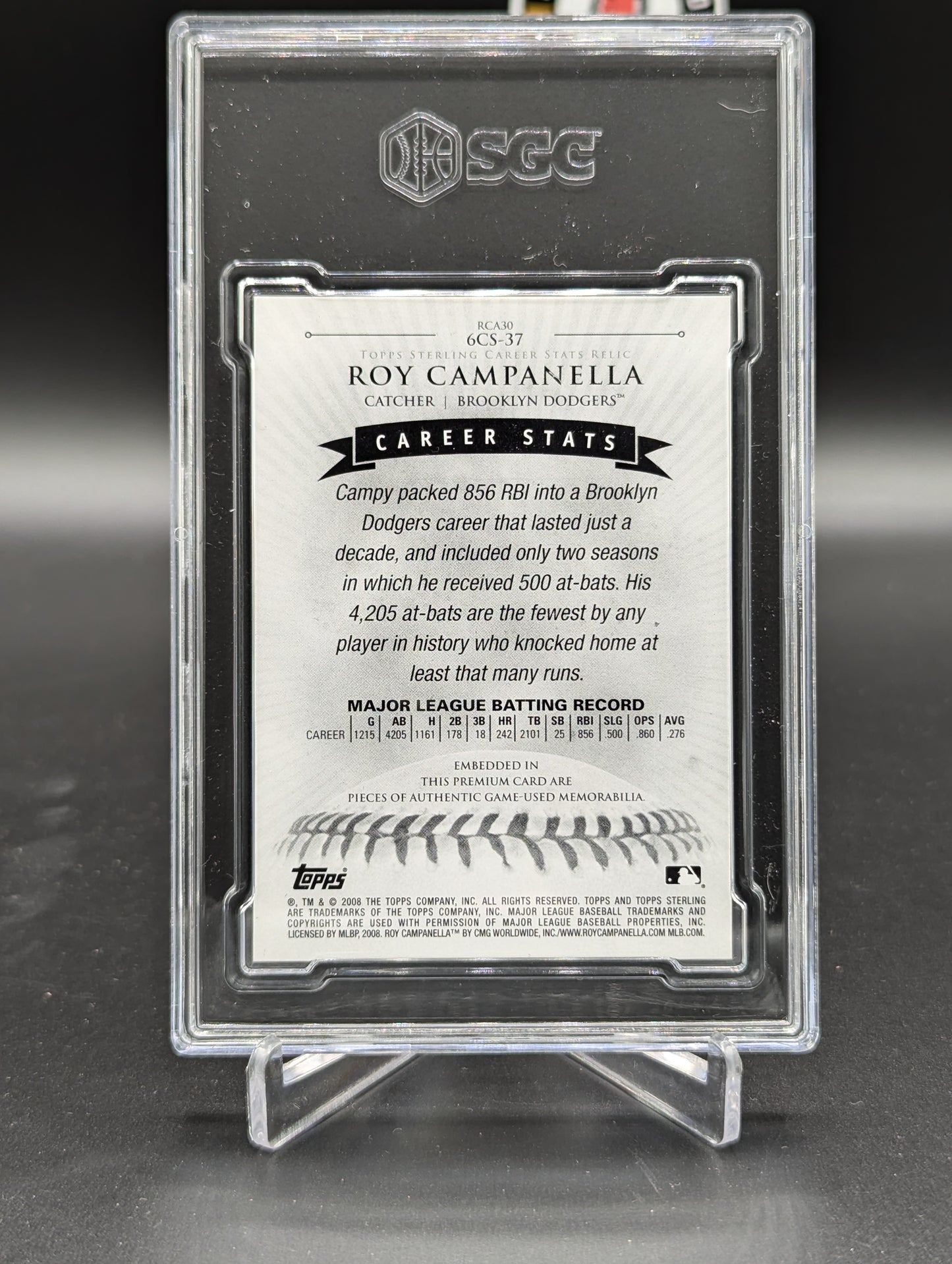 2008 Topps Sterling Career Stats Six Relic #6CS-37 Roy Campanella #/10 Dodgers