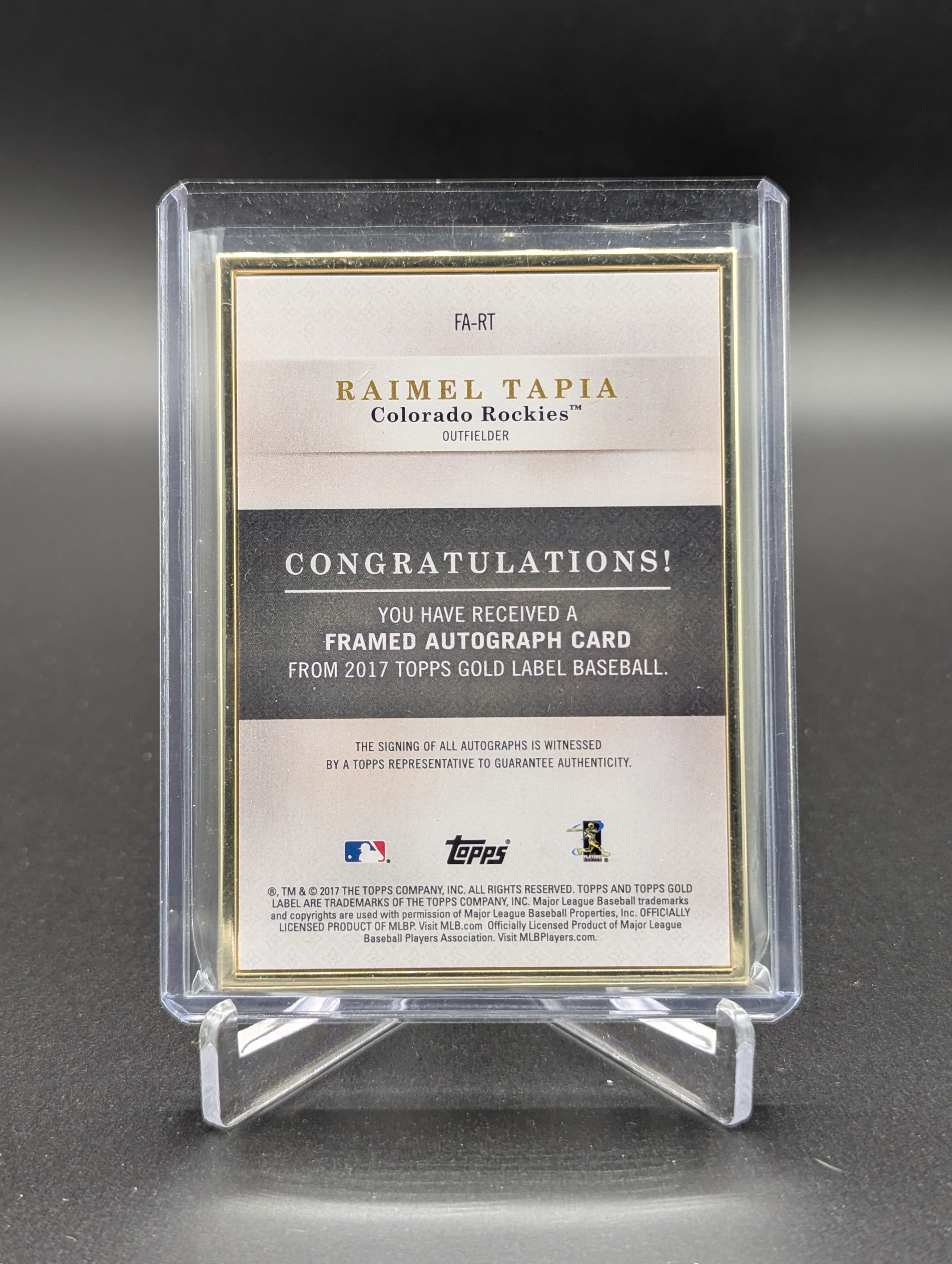 2017 Topps Gold Label Gold Framed Auto #FA-RT Ramel Tapia RC Rockies