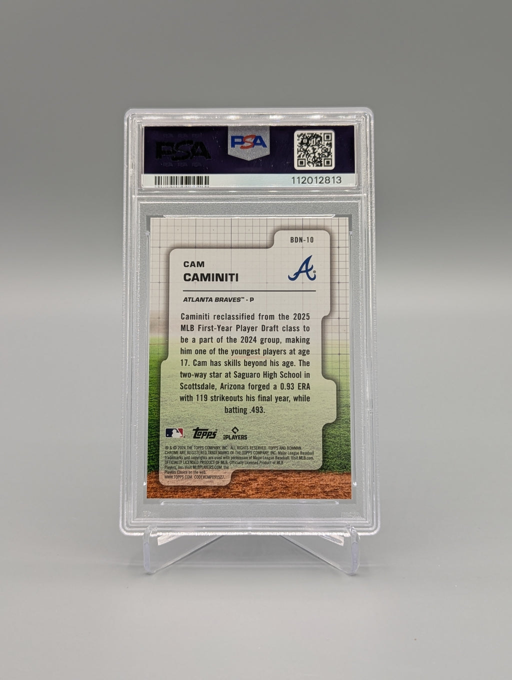 2024 Bowman Chrome Draft Night #BDN10 Cam Caminiti PSA 10 Braves