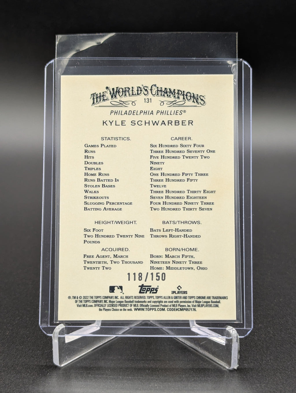 2022 Topps Allen & Ginter Chrome Blue /150 #131 Kyle Schwarber Phillies
