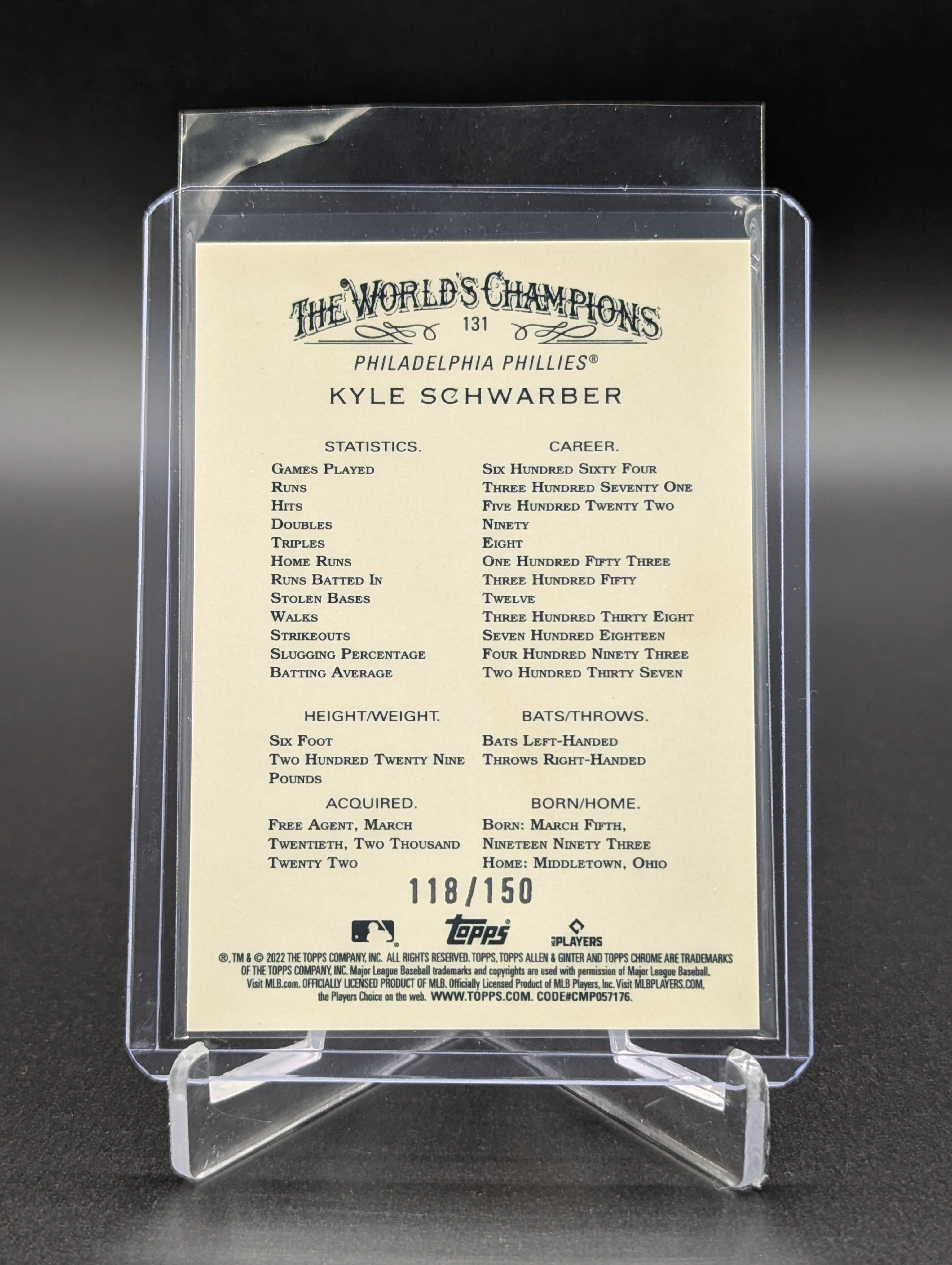 2022 Topps Allen & Ginter Chrome Blue /150 #131 Kyle Schwarber Phillies