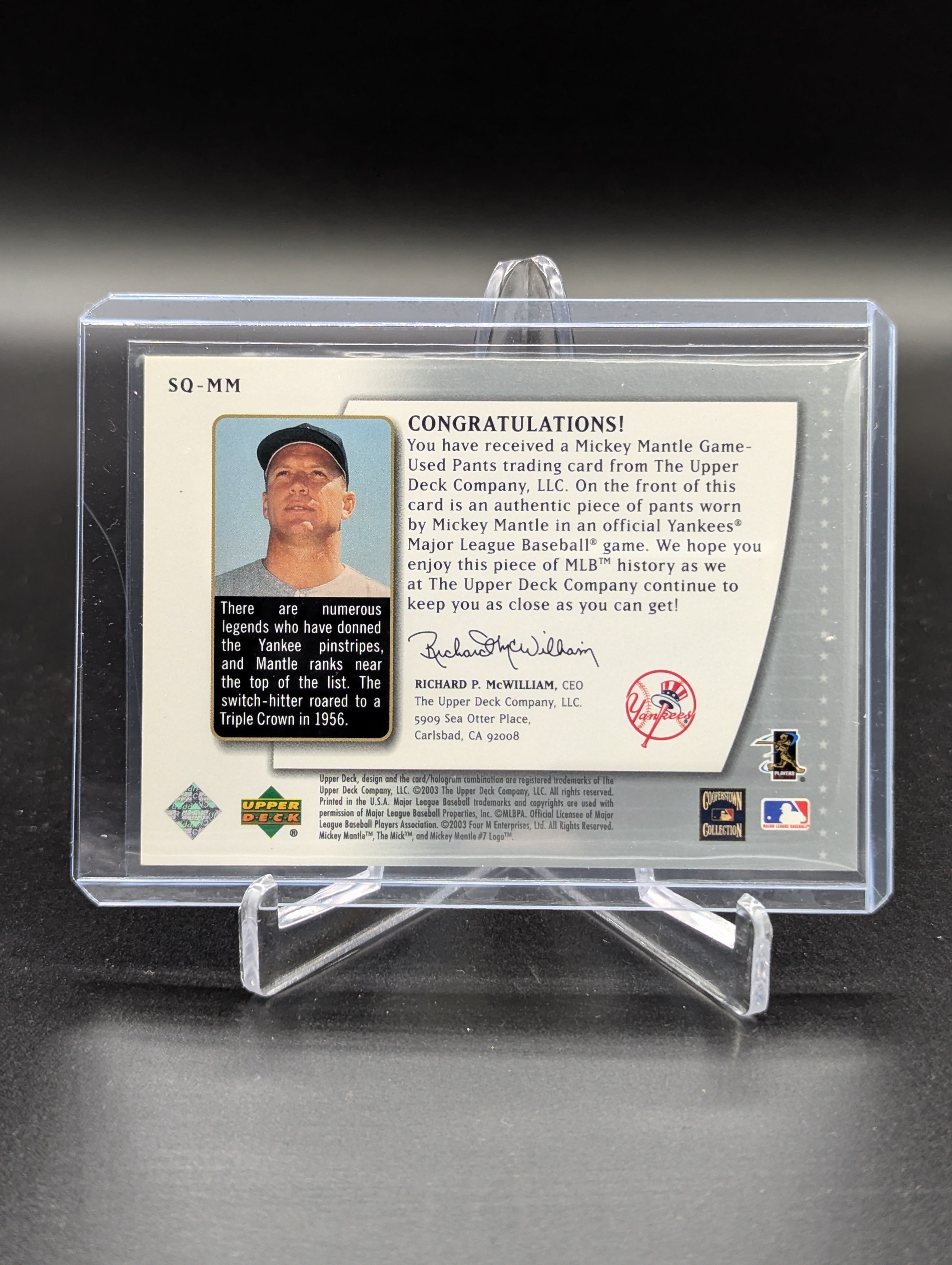 2003 UD Authentics Star Quality Relic #SQ-MM Mickey Mantle #/250 Yankees