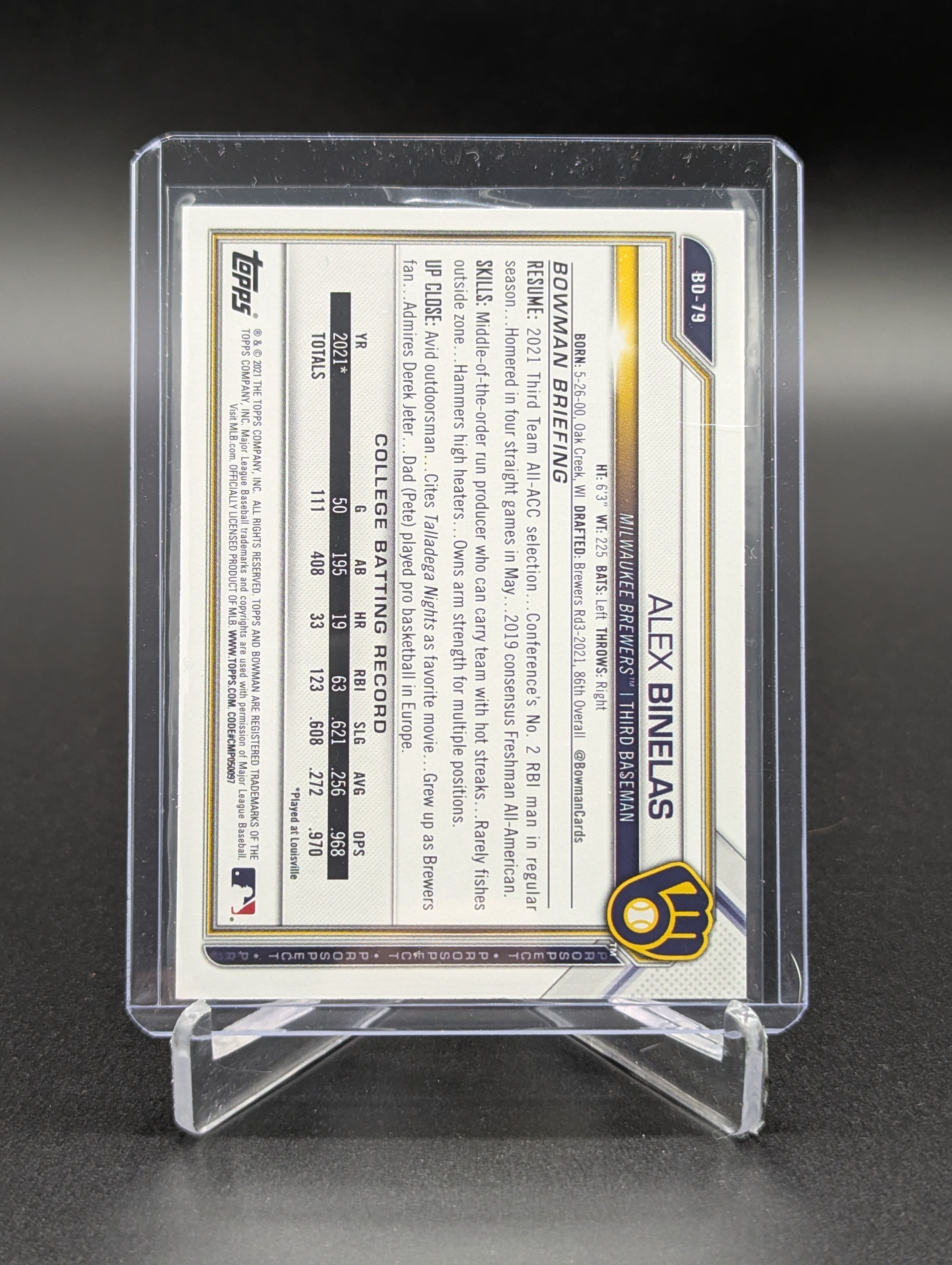 2021 Bowman Draft 1st Edition Blue Foil /150 #BD-79 Alex Binelas