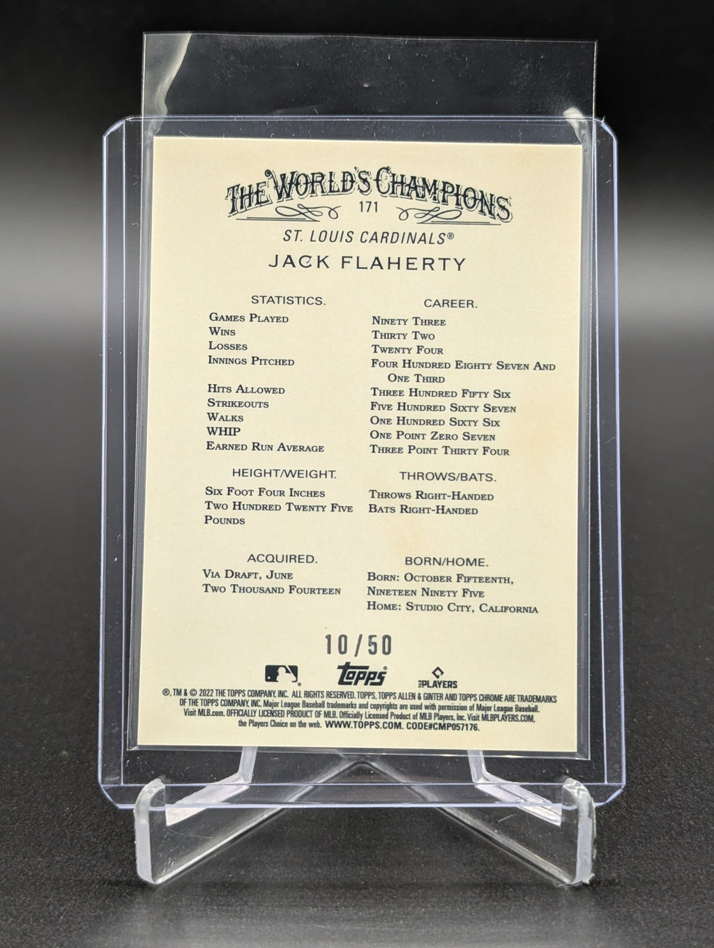 2022 Topps Allen & Ginter Chrome Gold /50 #171 Jack Flaherty Cardinals