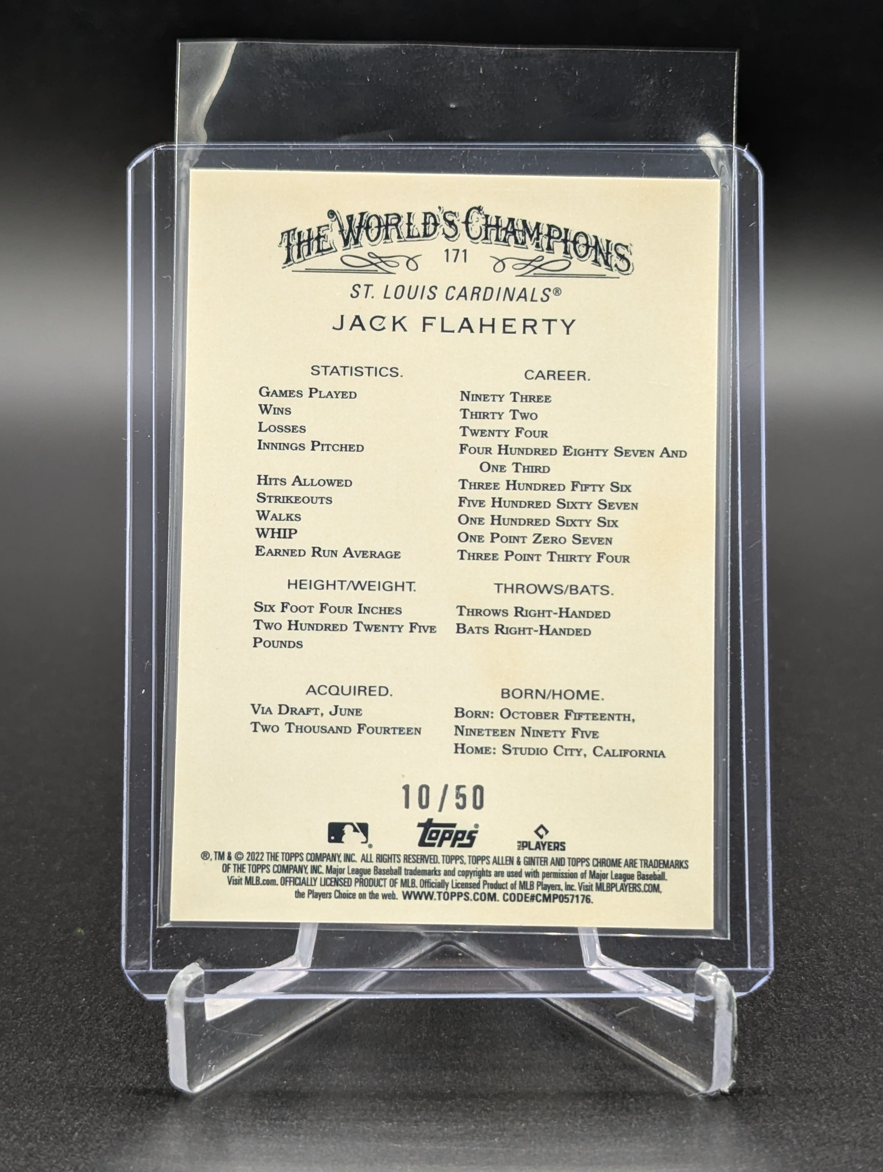 2022 Topps Allen & Ginter Chrome Gold /50 #171 Jack Flaherty Cardinals