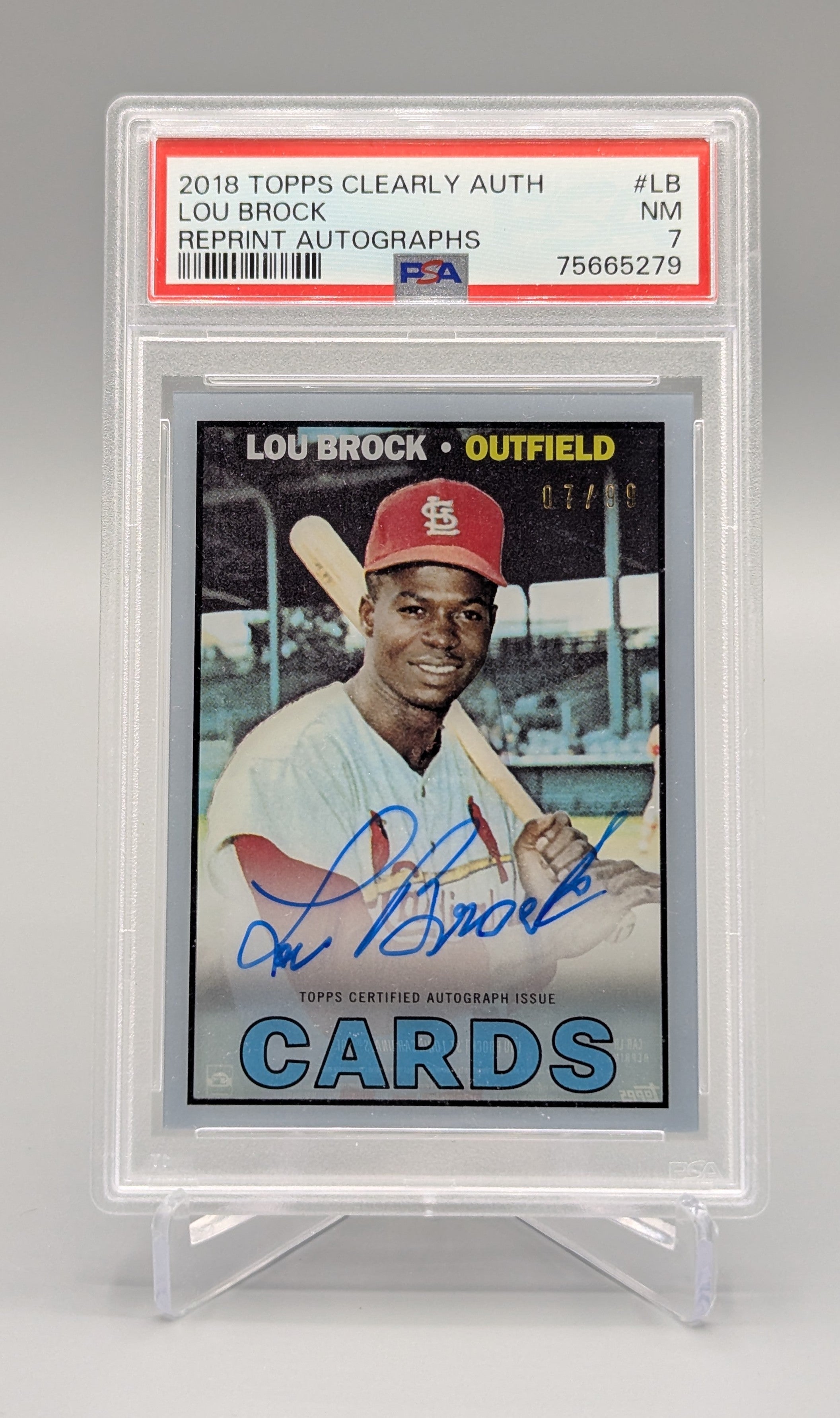 2018 Topps Clearly Authentic Auto #LB Lou Brock #/99 PSA Cardinals