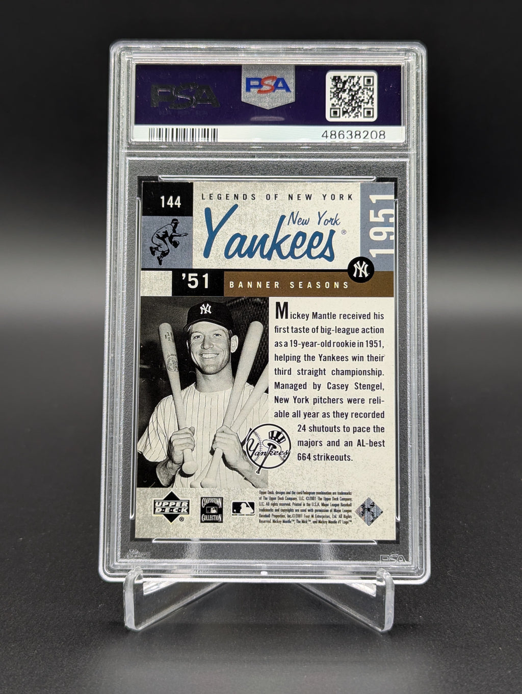 2001 UD Legends Of NY #144 Mickey Mantle Yankees PSA 8.5