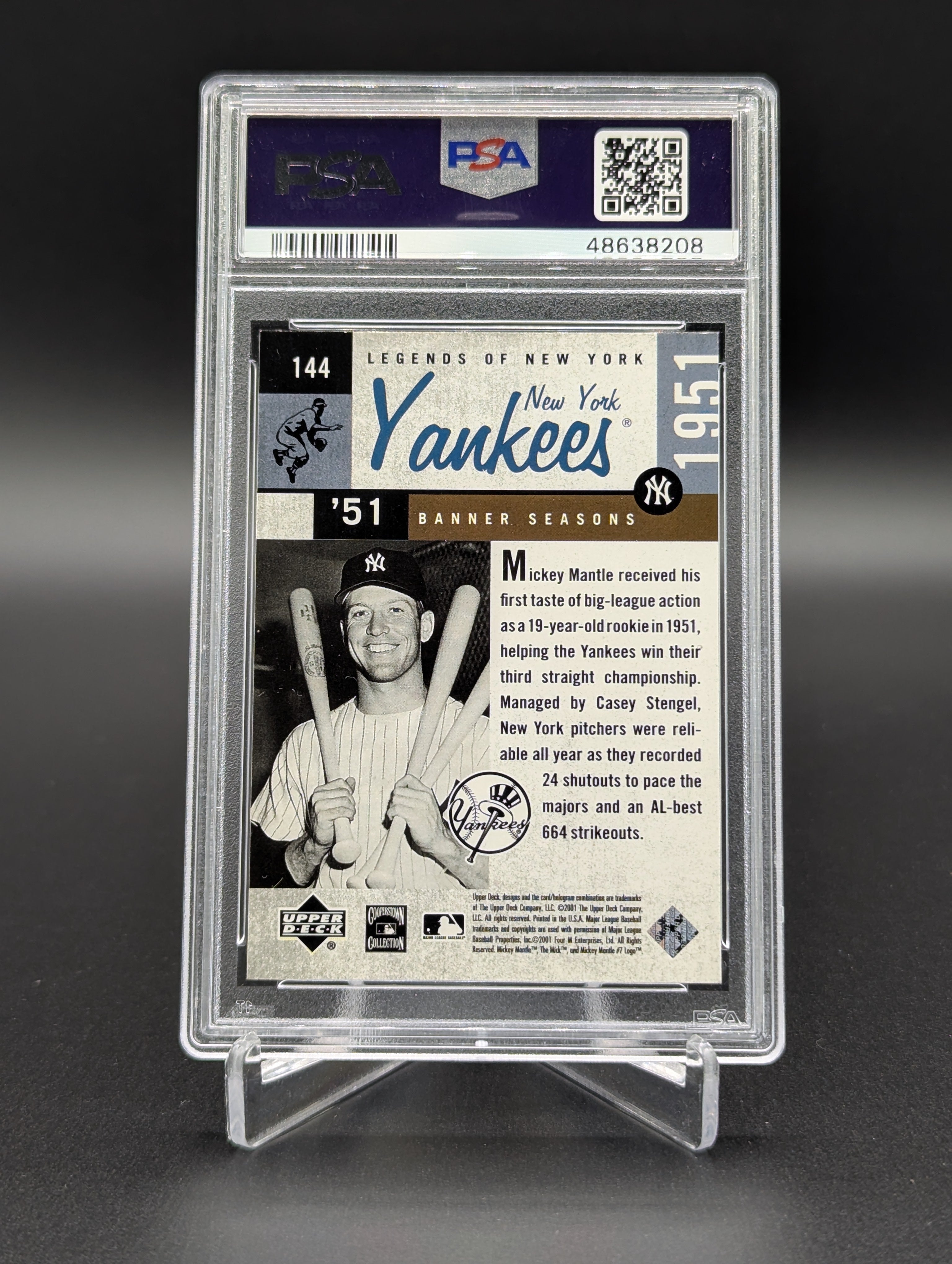 2001 UD Legends Of NY #144 Mickey Mantle Yankees PSA 8.5