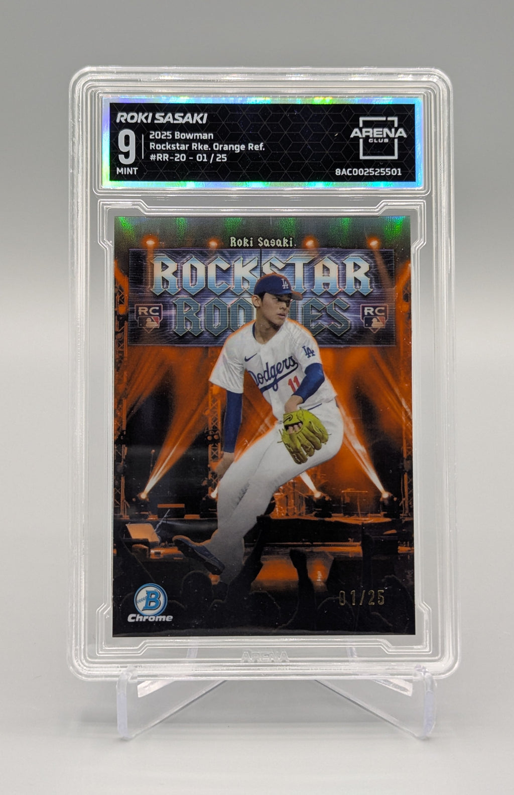 2025 Bowman Chrome Rockstar Orange #RR-20 Roki Sasaki RC #01/25 Dodgers