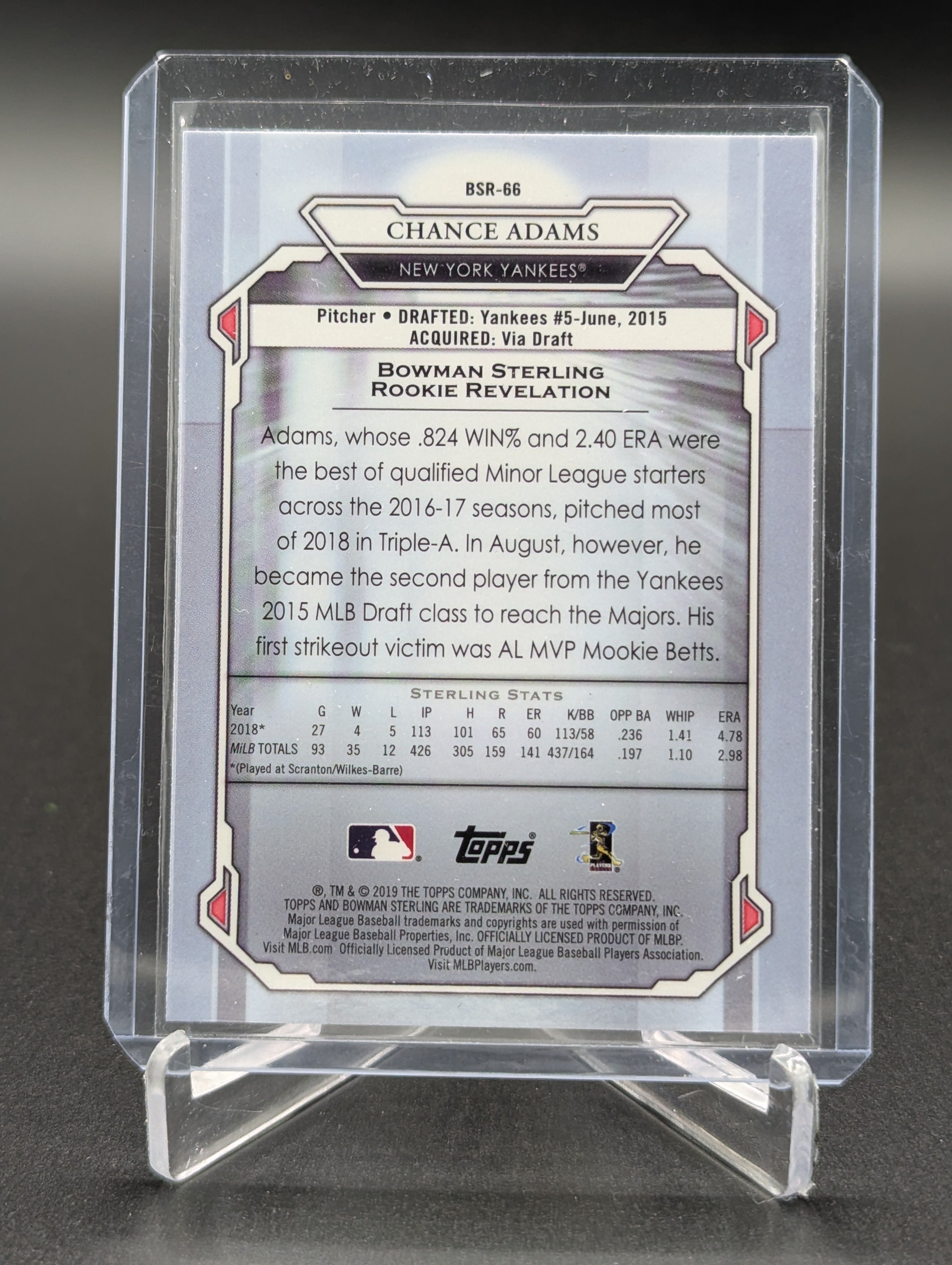2019 Bowman Sterling RC #BSR-66 Chance Adams Yankees