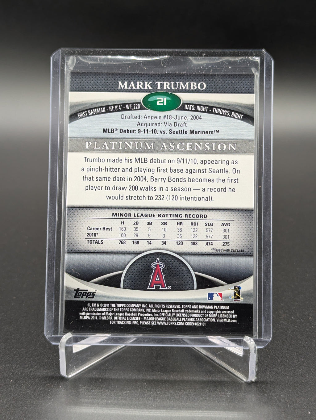 2011 Bowman Platinum Refractor #21 Mark Trumbo Diamondbacks