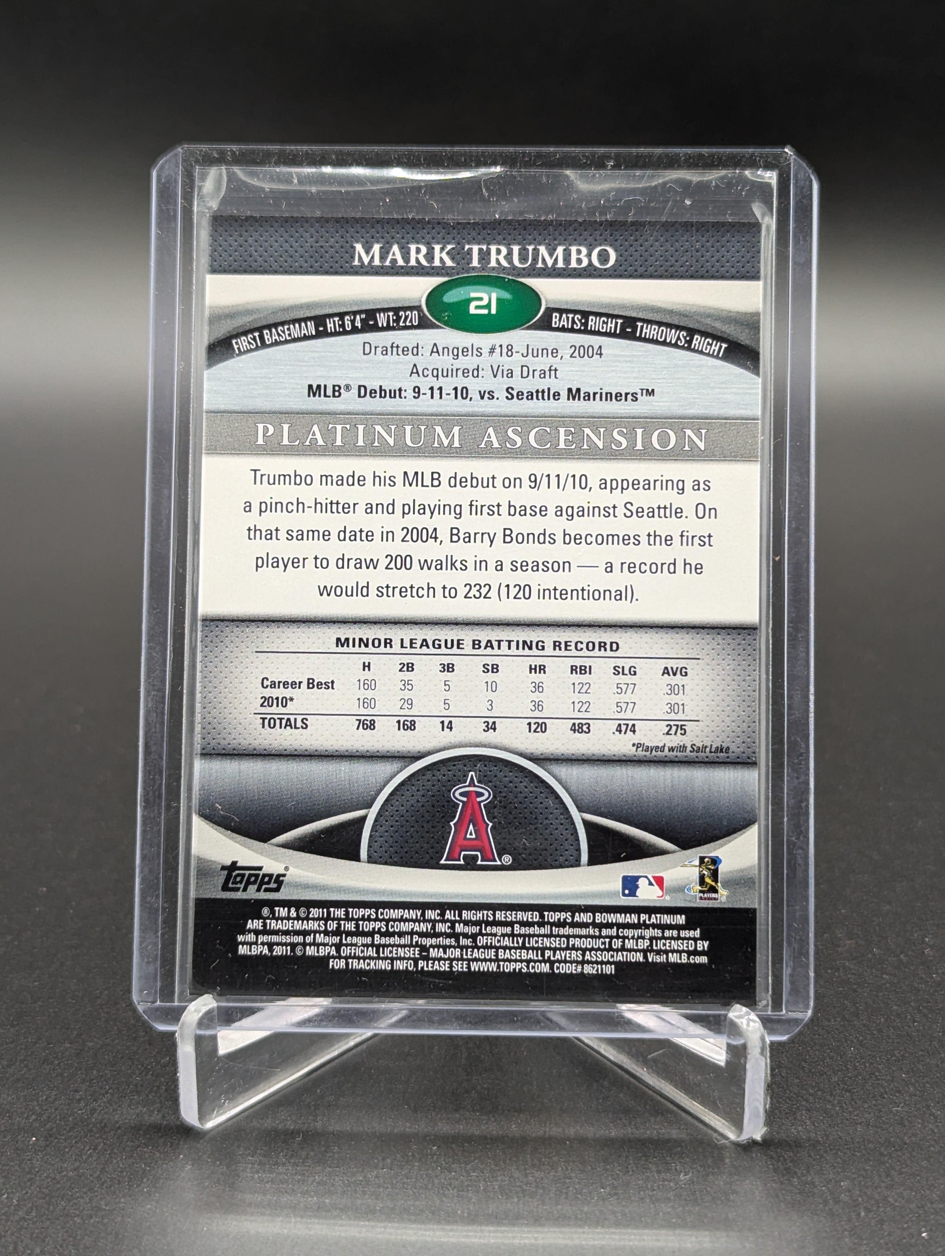 2011 Bowman Platinum Refractor #21 Mark Trumbo Diamondbacks