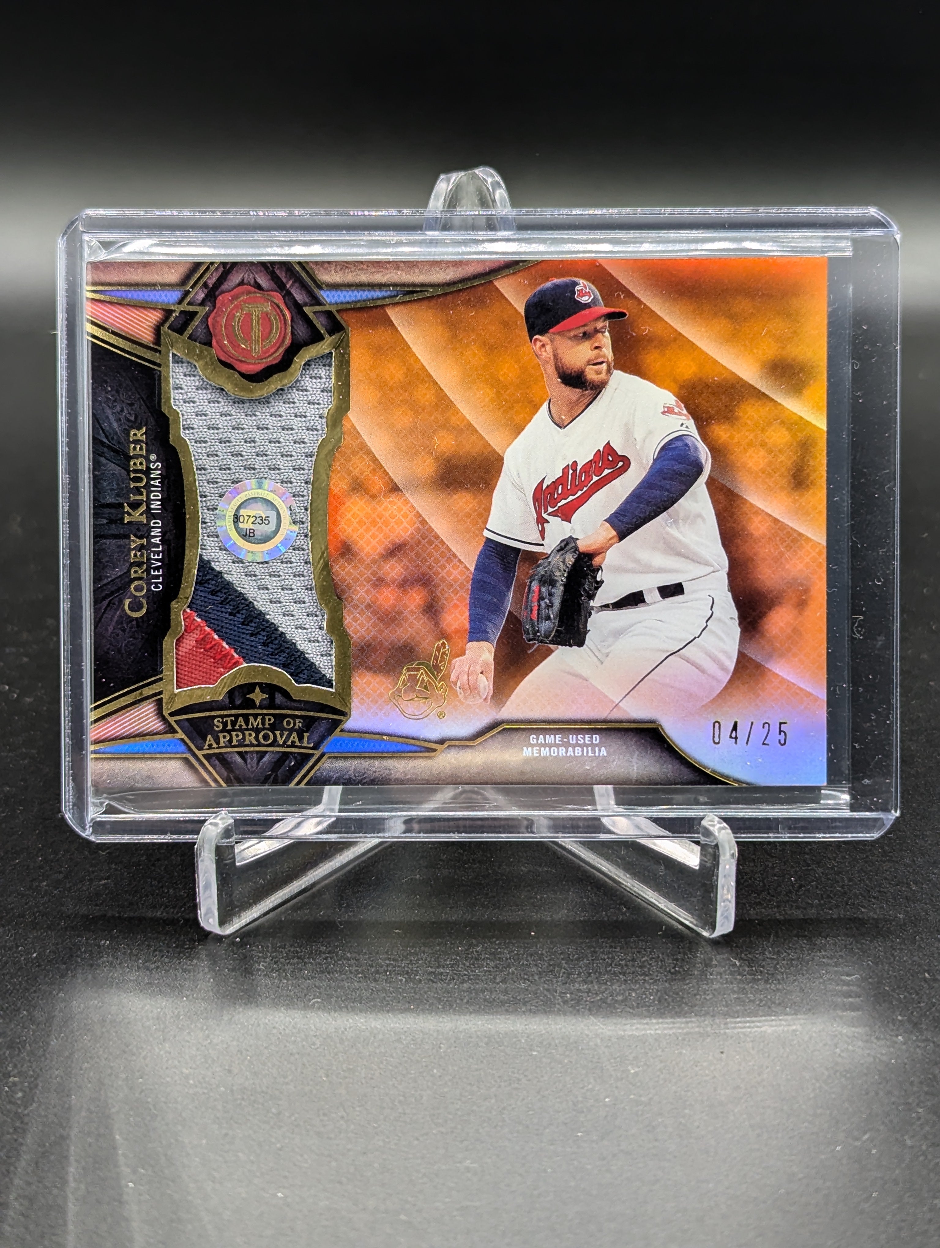 2016 Topps Tribute Stamp Of Approval Relic Orange #SOA-CK Corey Kluber #/25 Indians