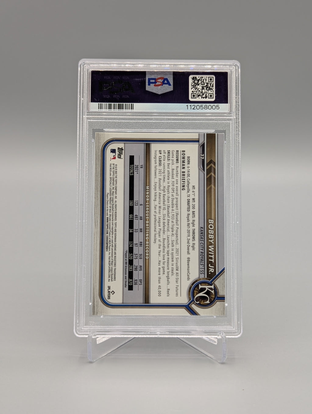 2022 Bowman Chrome #77 Bobby Witt Jr RC PSA 10 Royals