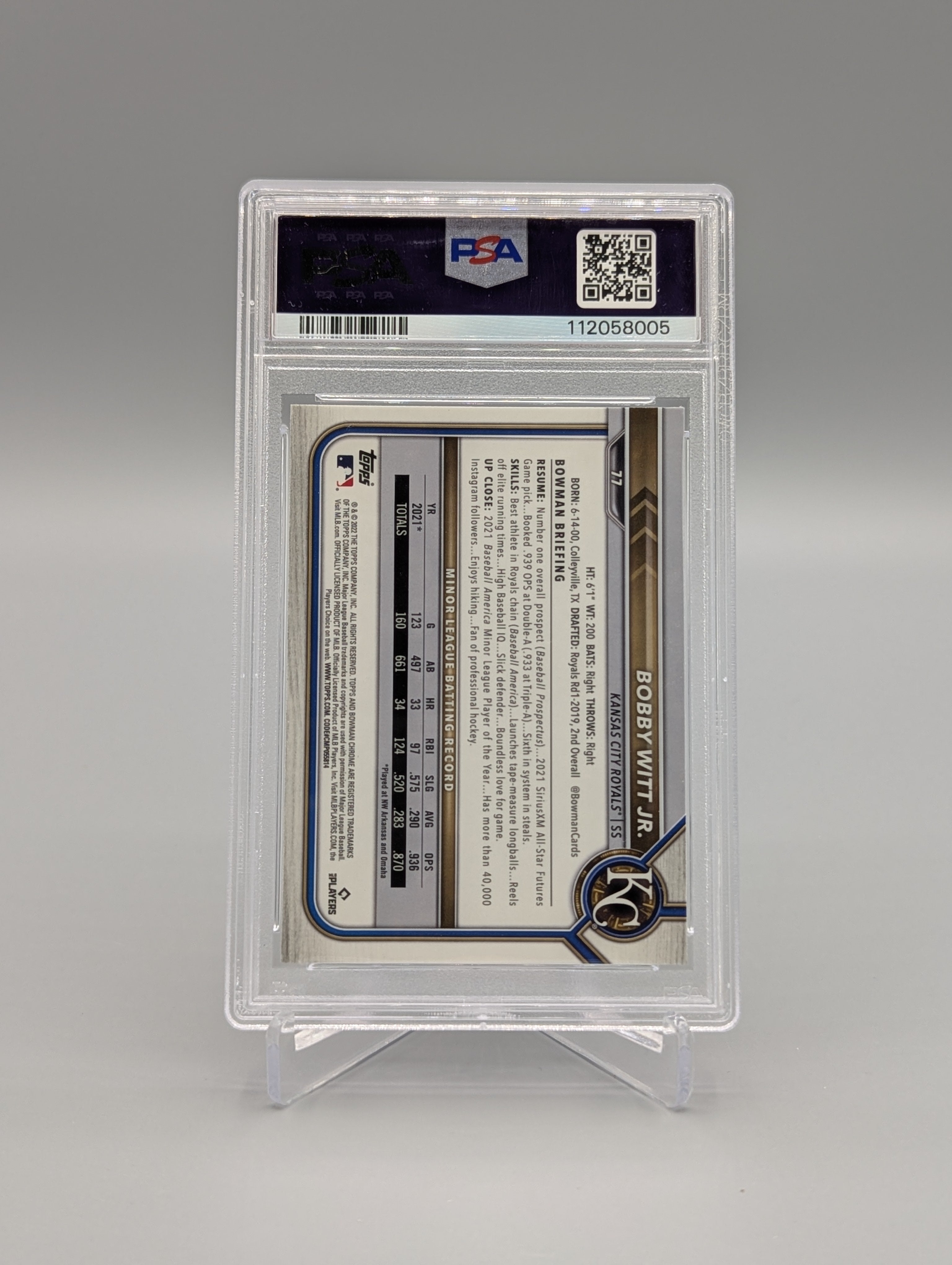 2022 Bowman Chrome #77 Bobby Witt Jr RC PSA 10 Royals