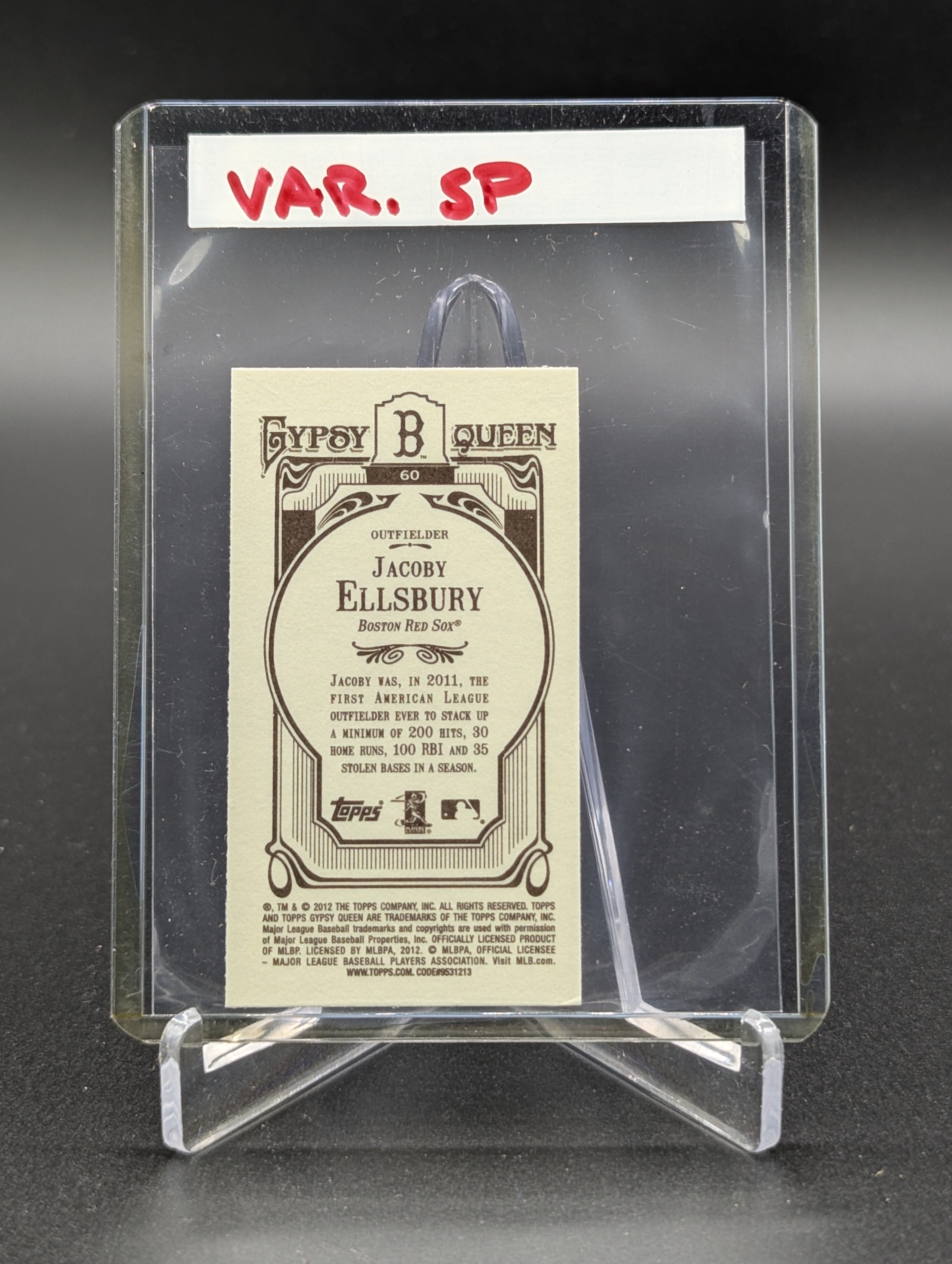 2012 Topps Gypsy Queen Mini Image Variation #60 Jacoby Ellsbury Red Sox