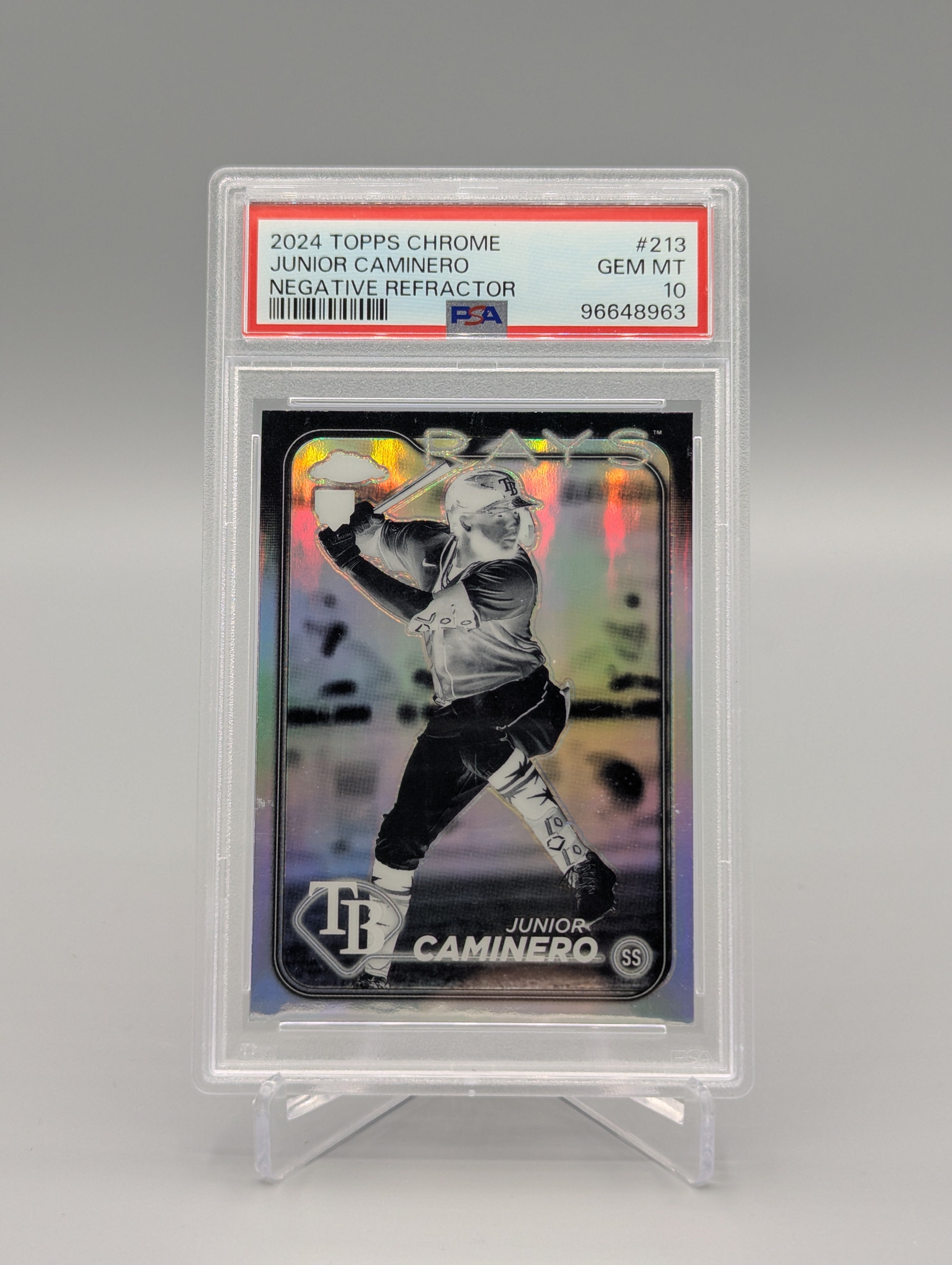 2024 Topps Chrome Negative Refractor #213 Junior Caminero RC RC PSA 10 Rays