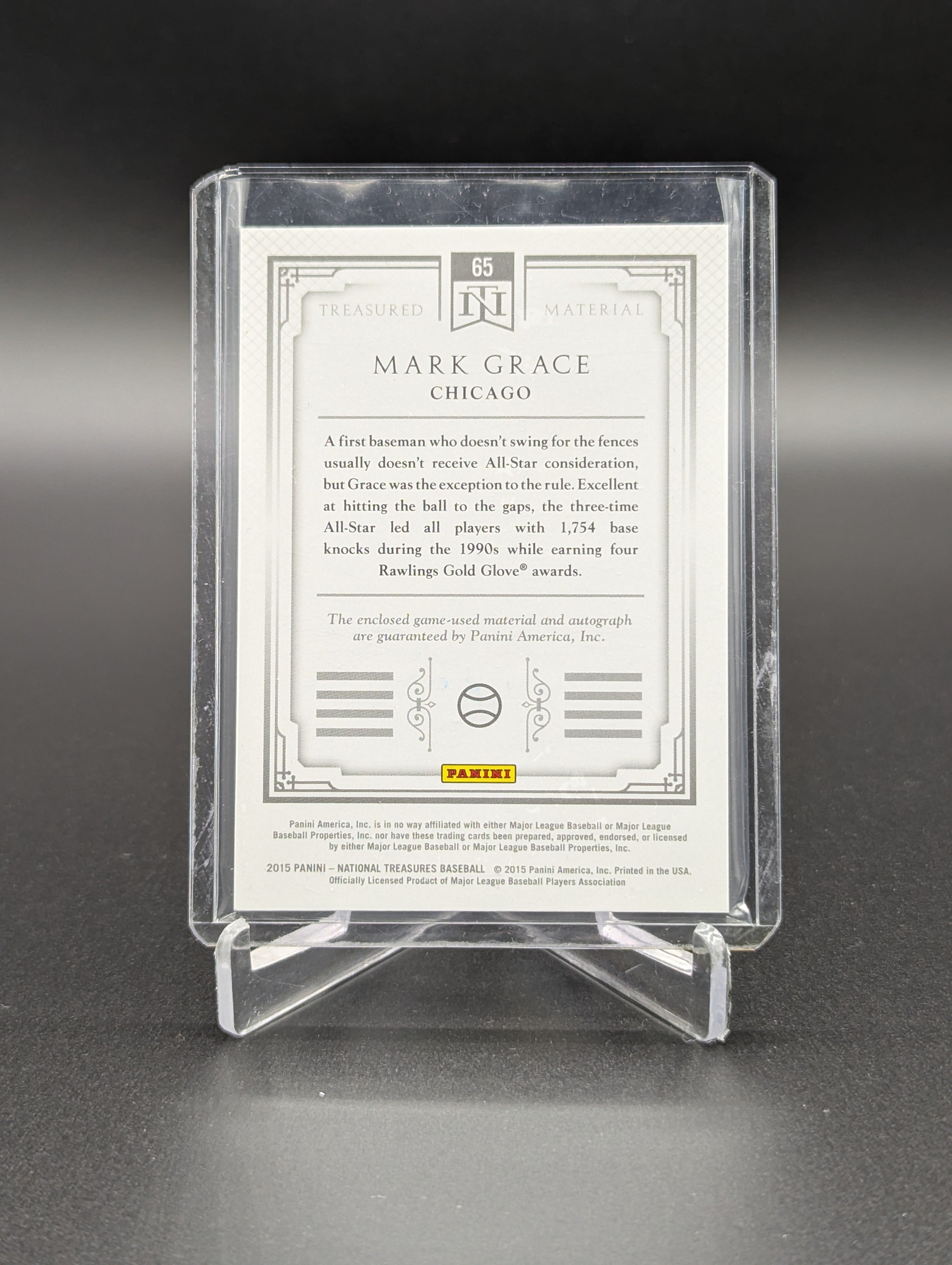 2015 National Treasures Treasured Material Auto /99 #65 Mark Grace Cubs