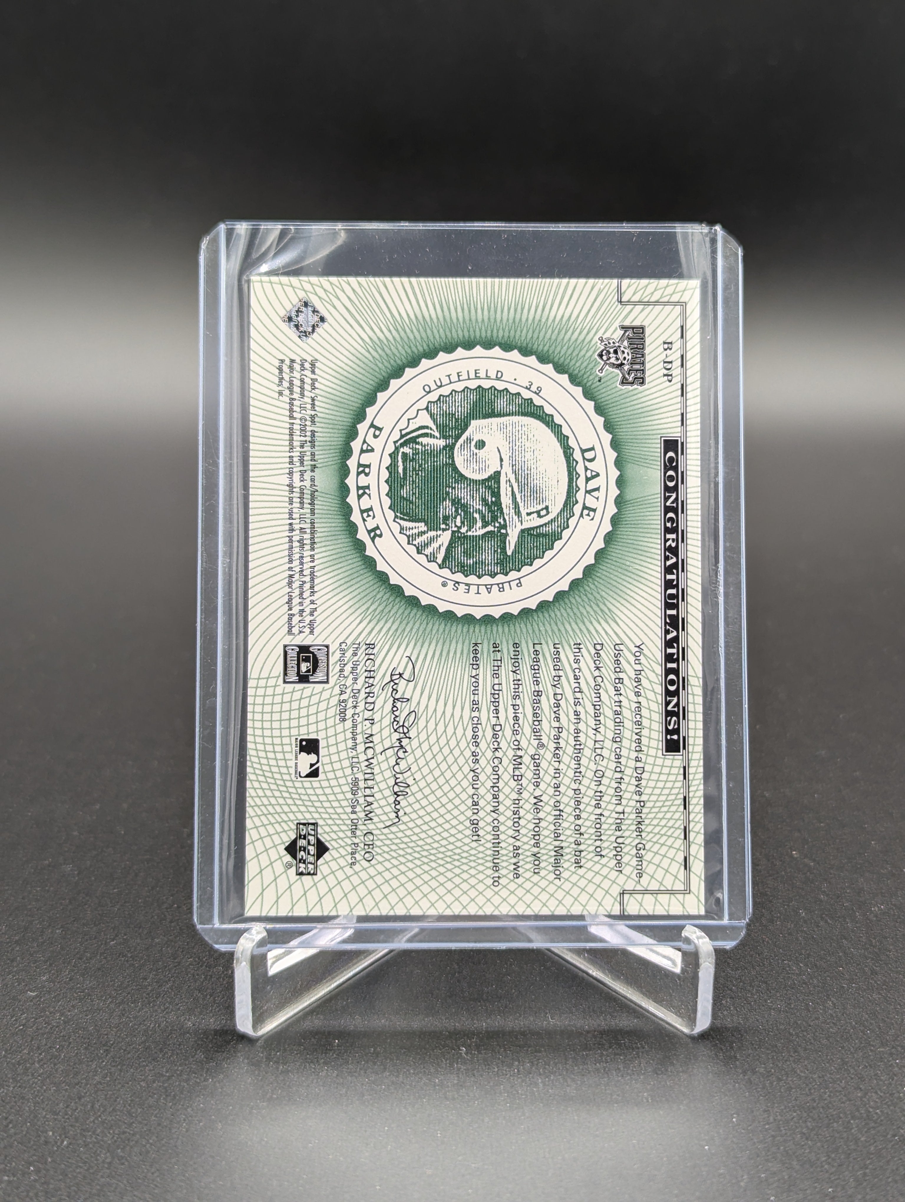 2002 UD Sweet Spot Classics Game Used #B-DP Dave Parker Pirates