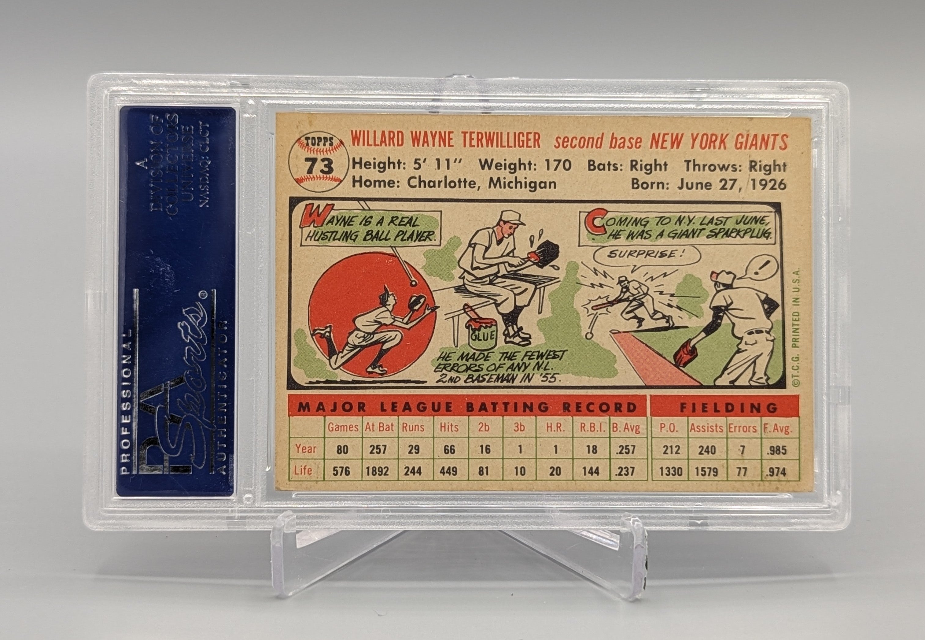 1956 Topps #73 Wayne Terwilliger PSA 6 Giants