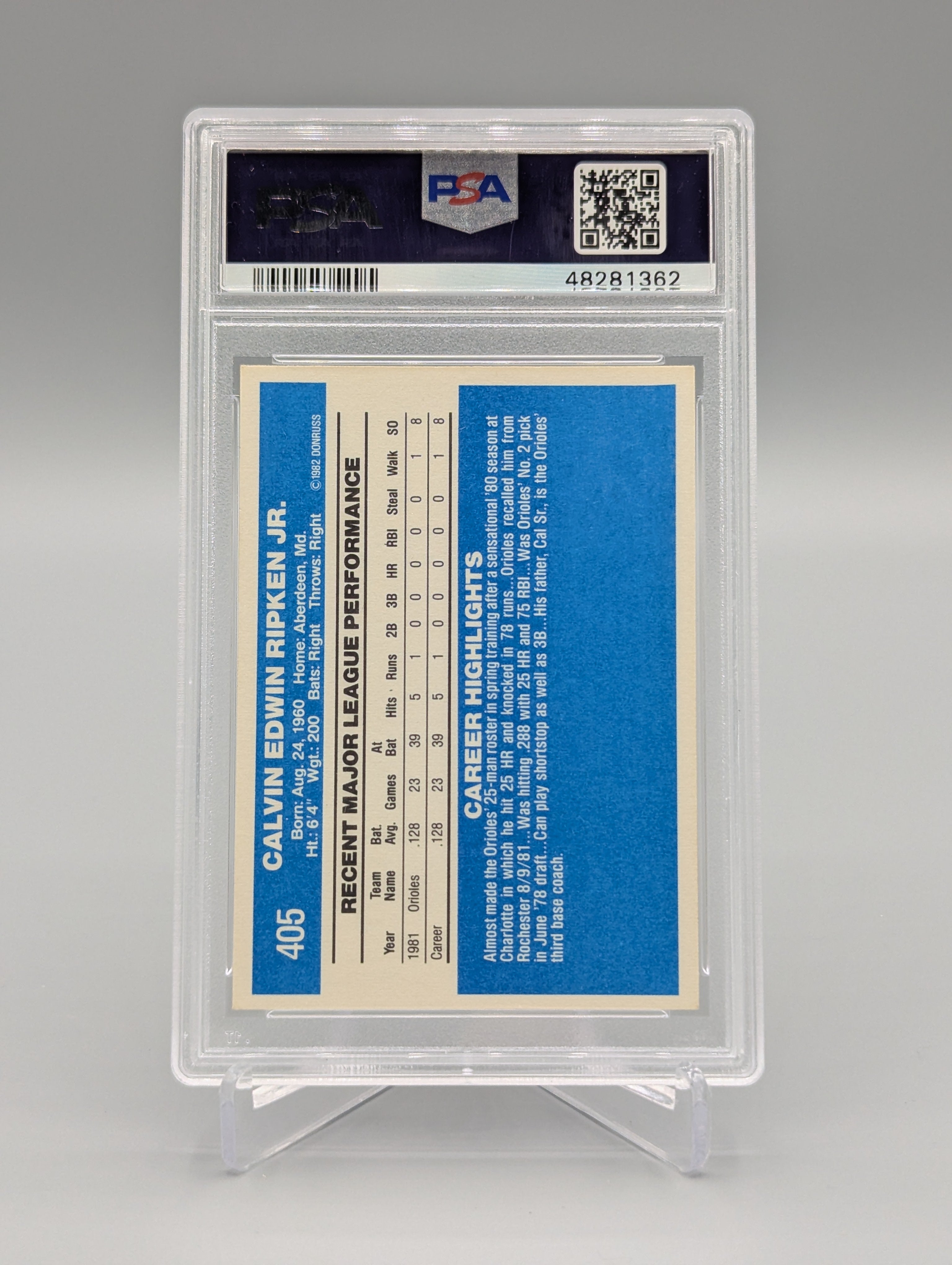 1982 Donruss #405 Cal Ripken Jr RC PSA 8 Orioles