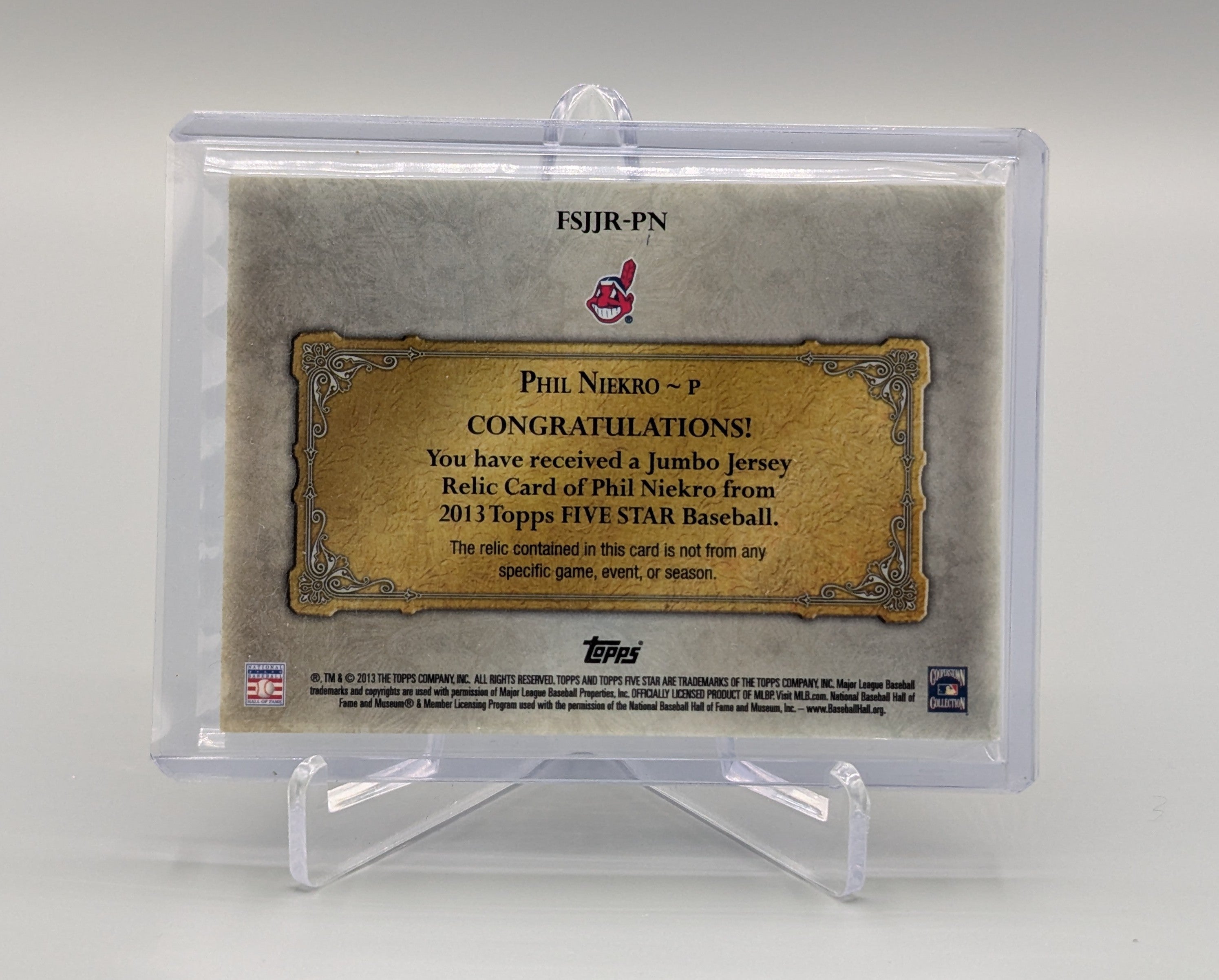 2013 Topps Five Star Jumbo Jersey Purple #FSJJR-PN Phil Niekro #20/20 Indians