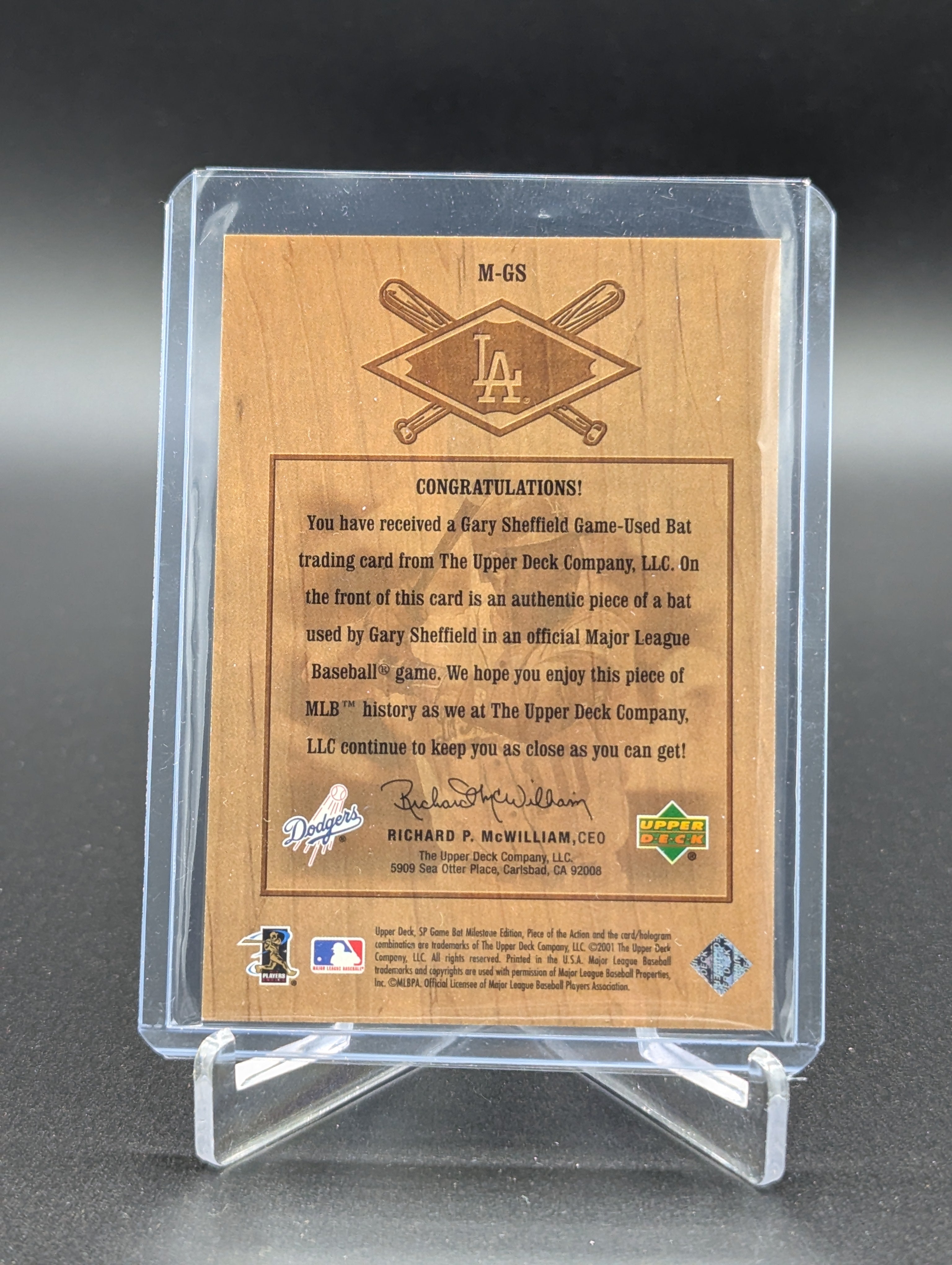 2001 Upper Deck SP Game Bat Milestone #M-GS Gary Sheffield Dodgers