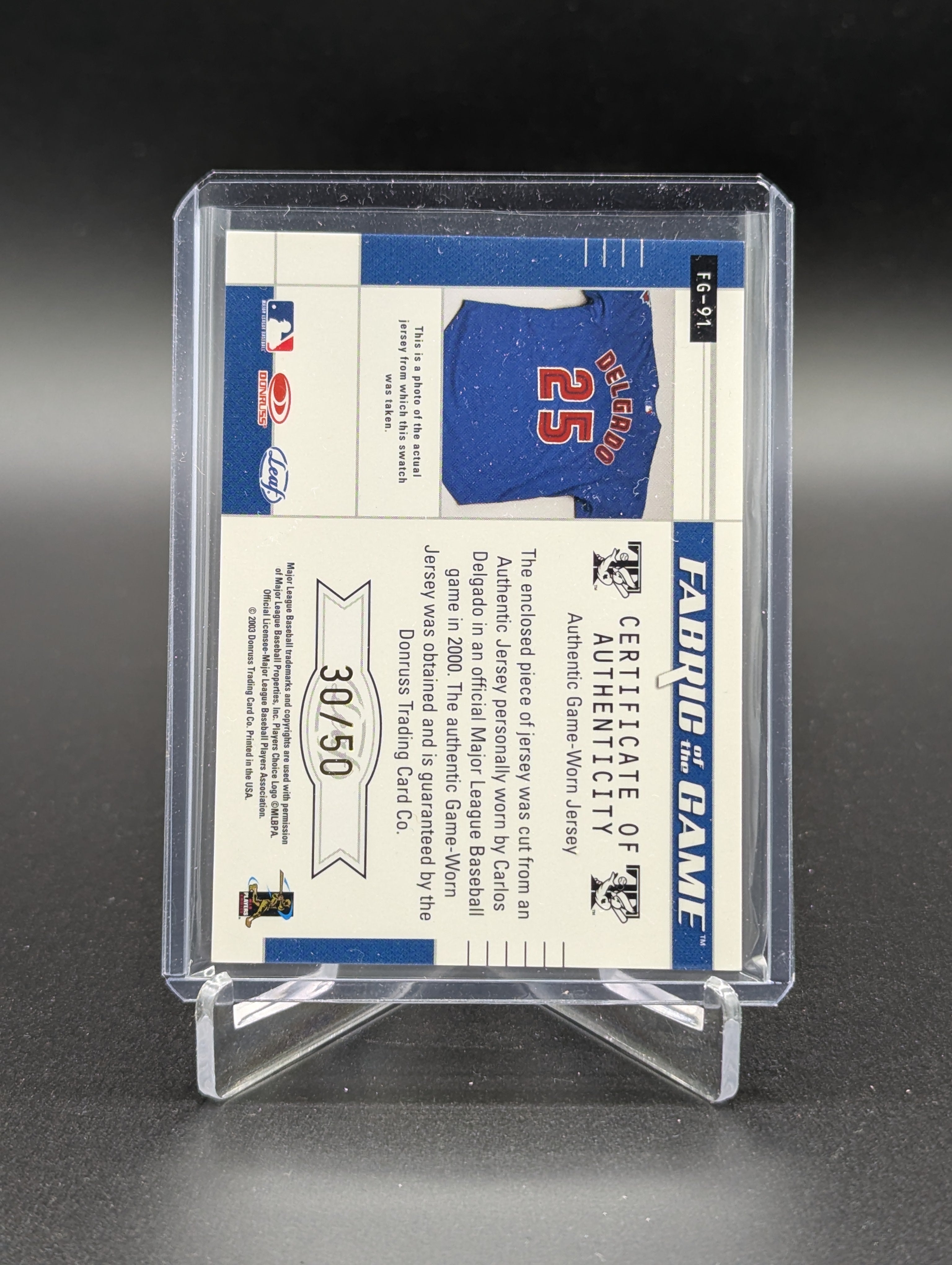 2003 Leaf Certified Materials #FG-91 Carlos Delgado Blue Jays