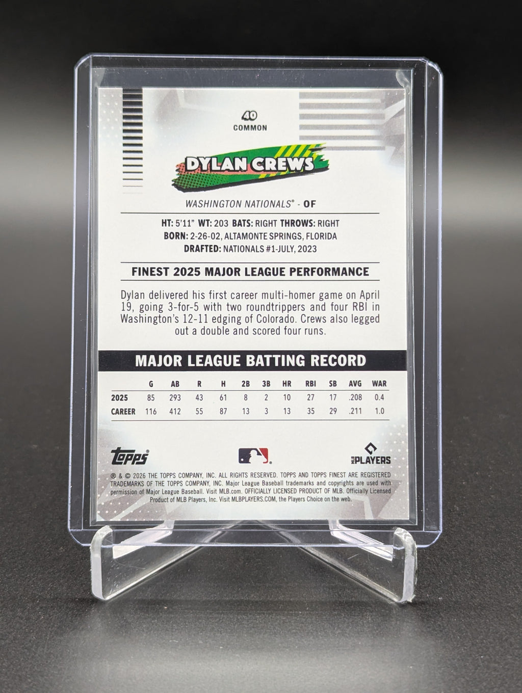 2026 Topps Finest Gold /50 #40 Dylan Crews Nationals