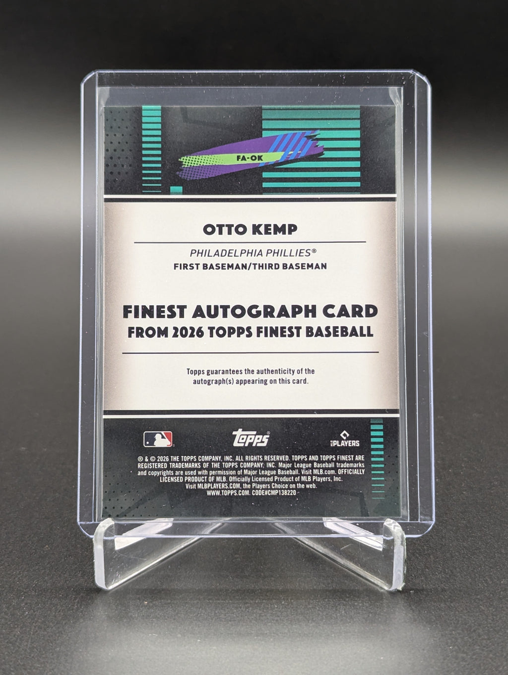 2026 Topps Finest Auto #FA-OK Otto Kemp RC Phillies