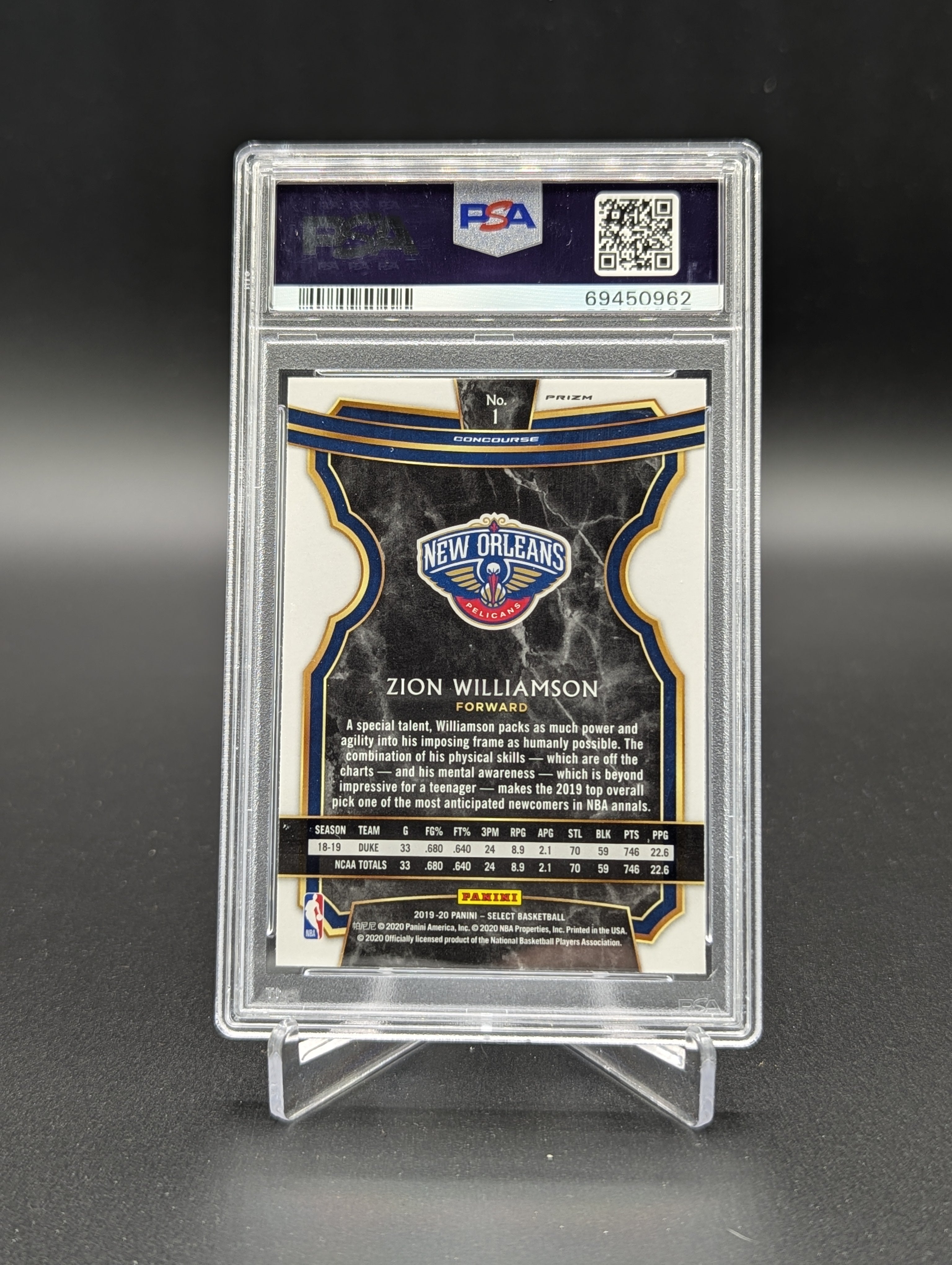 2019 Panini Select Tri-Color Prizm #1 Zion Williamson RC Pelicans
