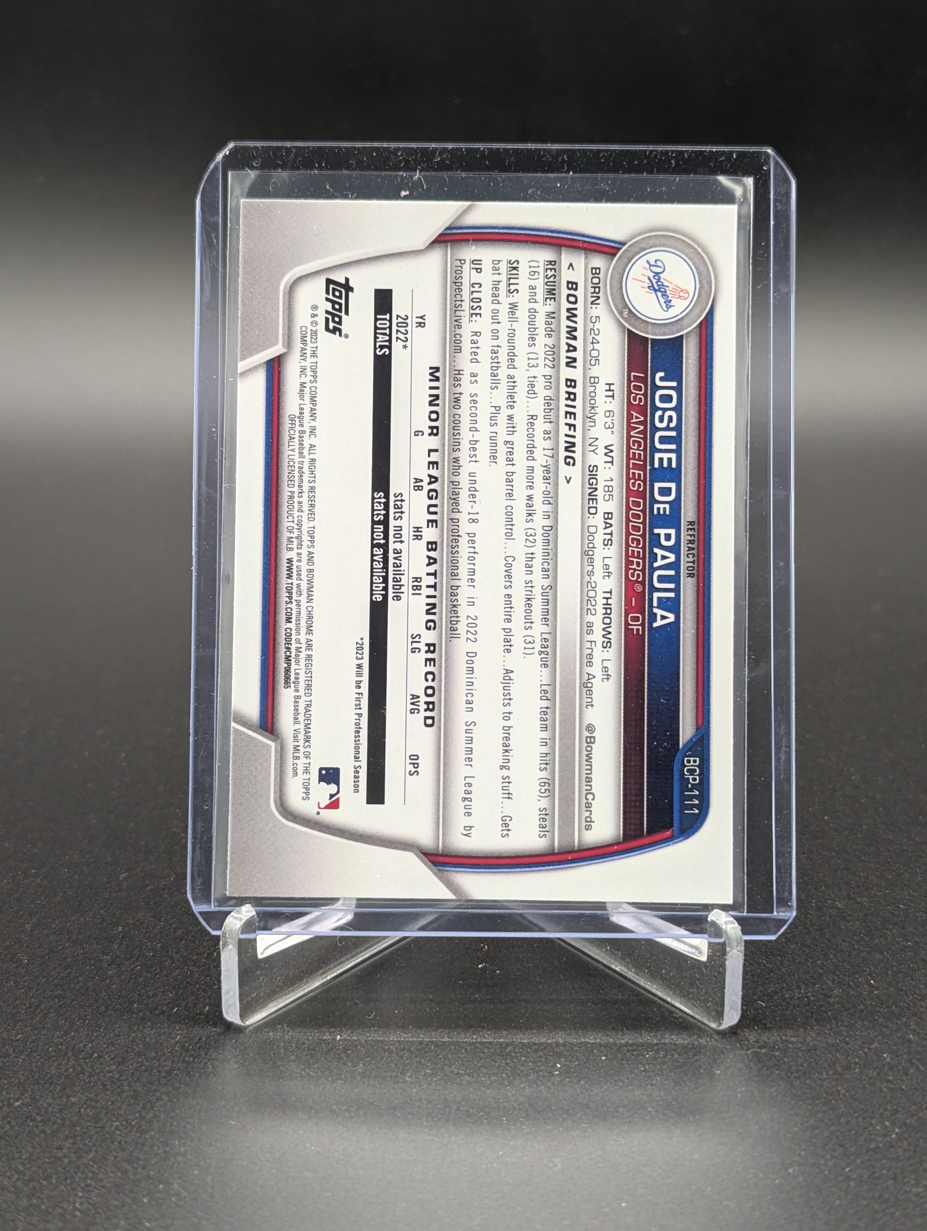 2023 Bowman Chrome Lunar Glow #BCP-111 Josue De Paula Dodgers