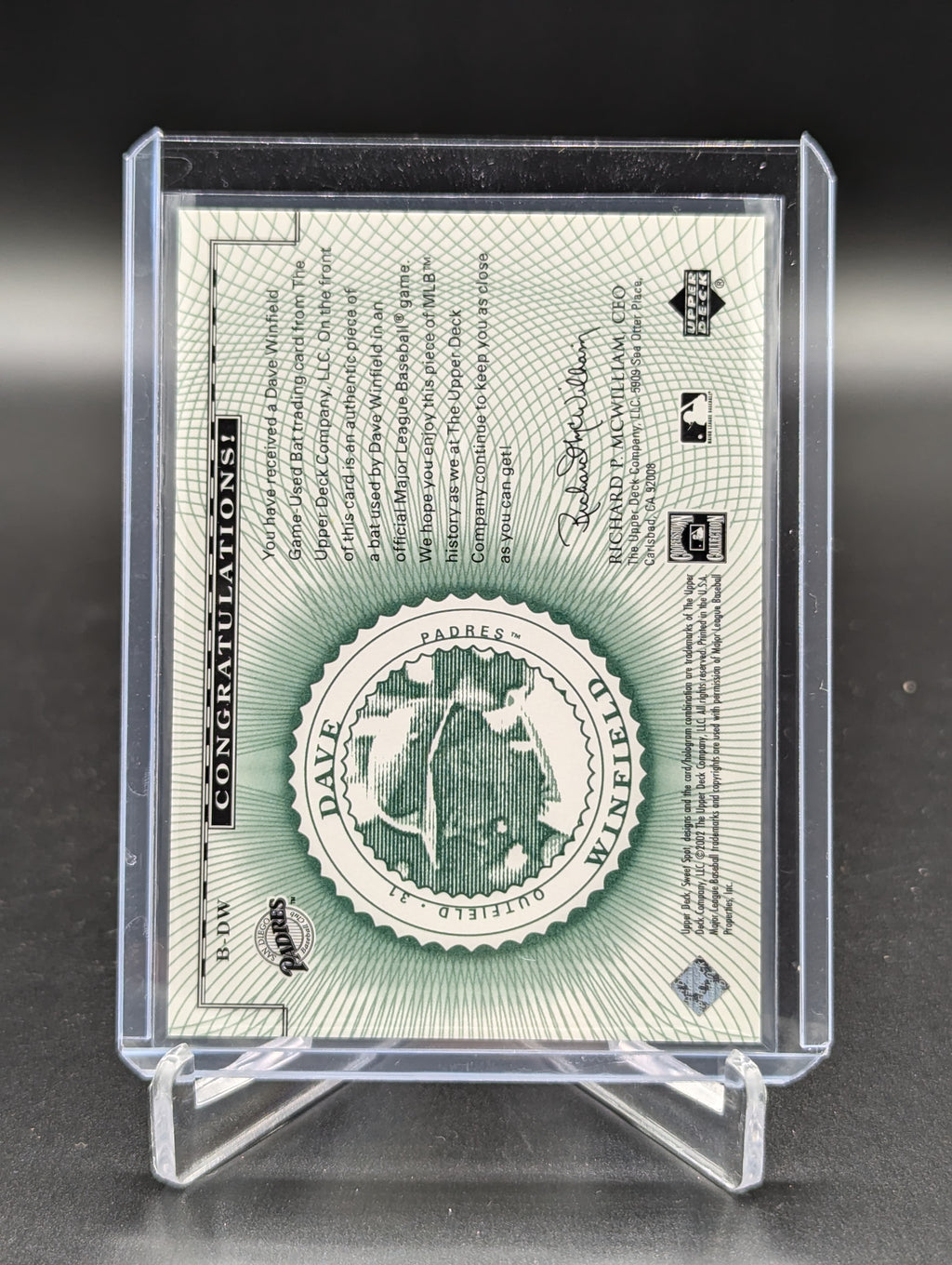 2002 UD Sweet Spot Classics Game Used #B-DW Dave Winfield Padres