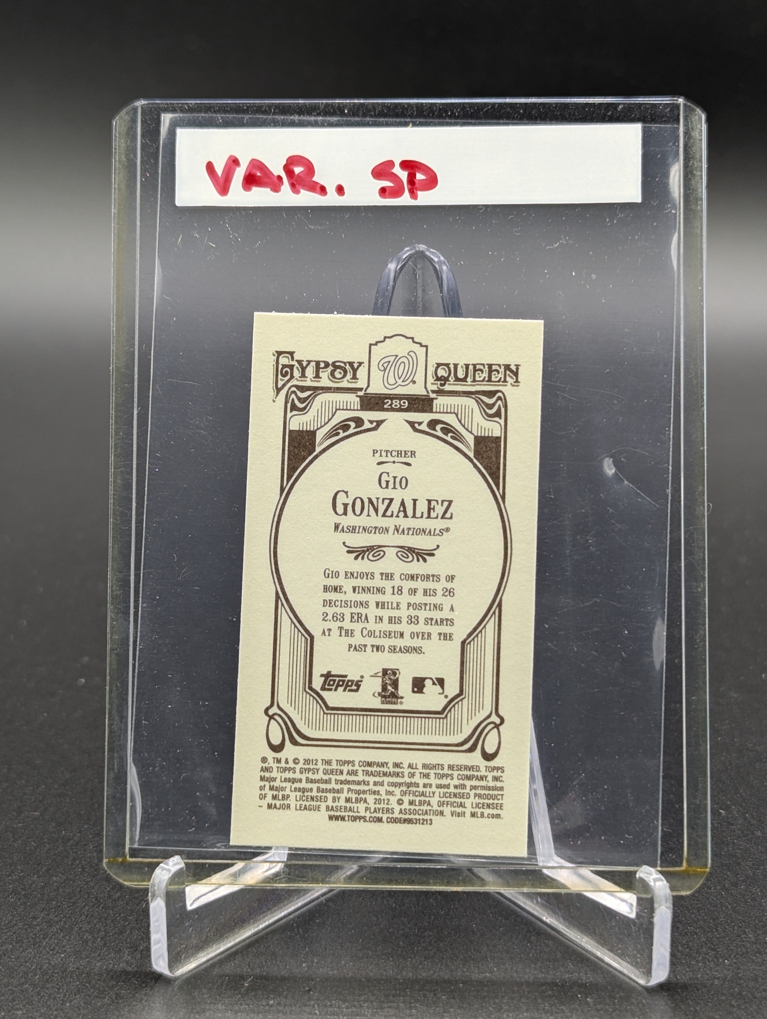 2012 Topps Gypsy Queen Mini Image Variation #289 Gio Gonzalez Nationals