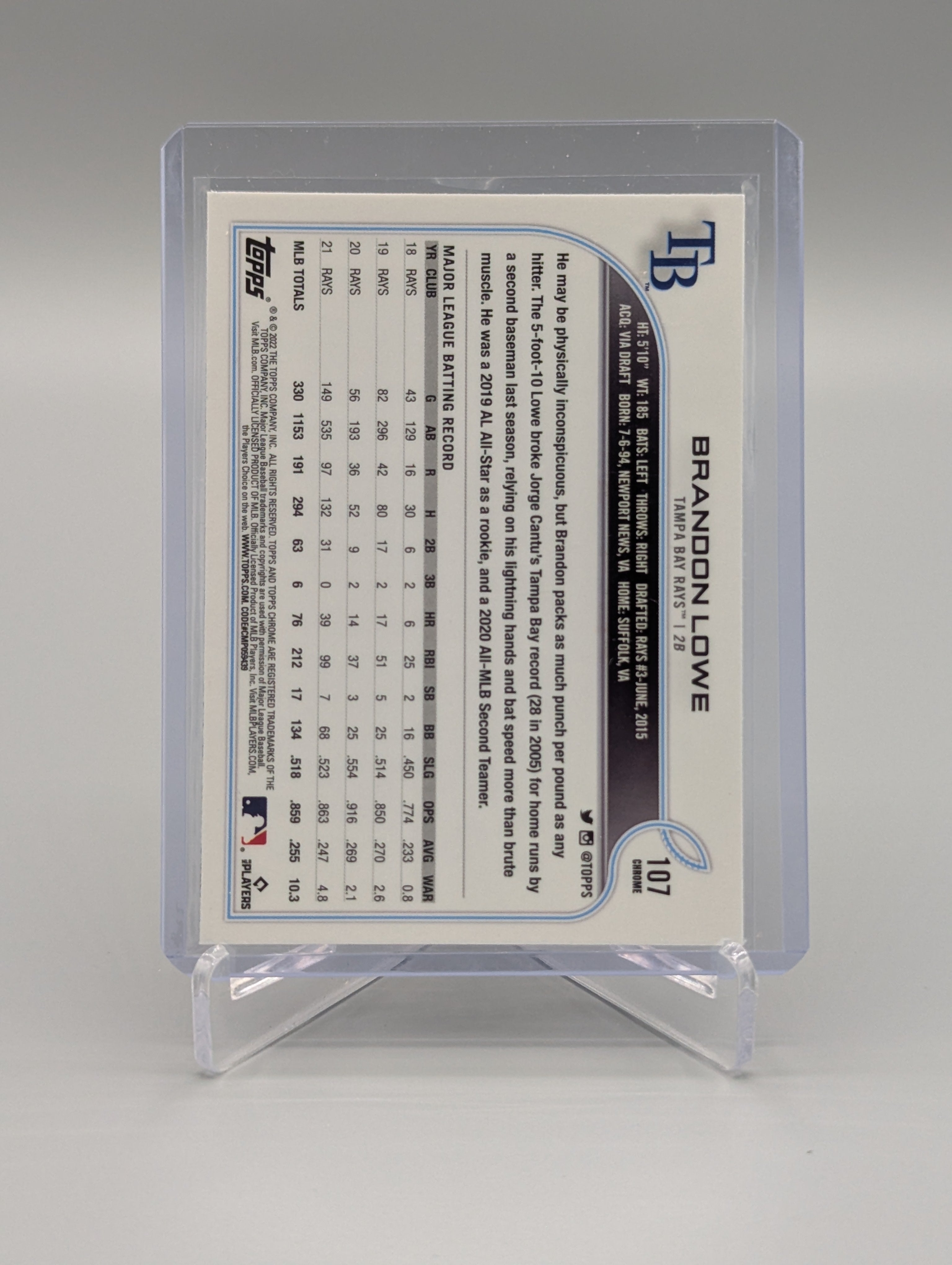 2022 Topps Chrome Sonic Black & White RayWave #107 Brandon Lowe Rays