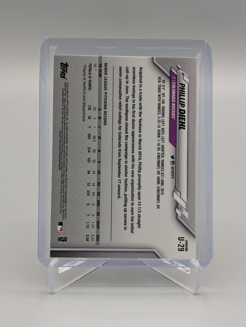 2020 Topps Chrome Update Pink Refractor #U-29 Phillip Diehl RC Rockies