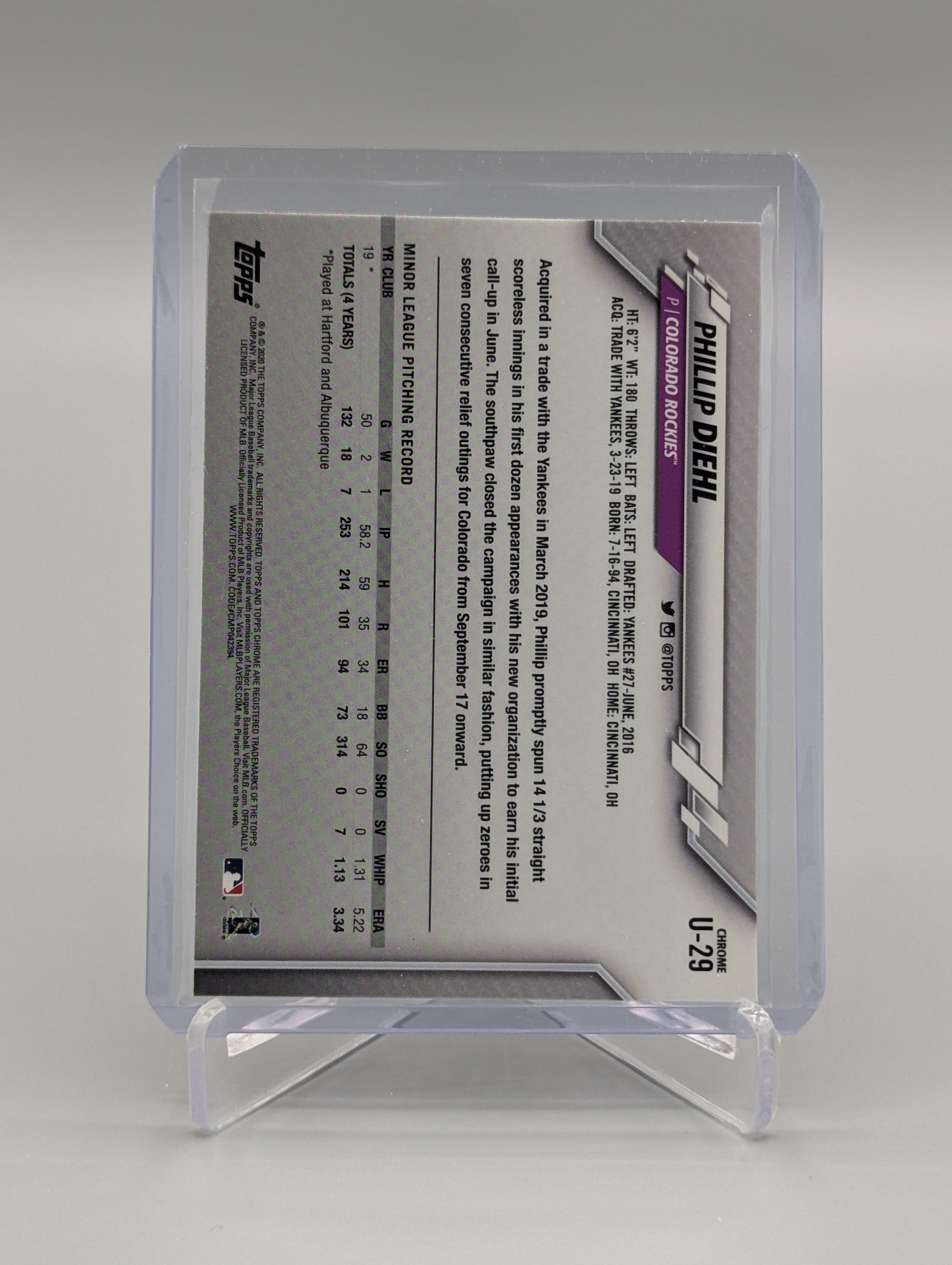 2020 Topps Chrome Update Pink Refractor #U-29 Phillip Diehl RC Rockies