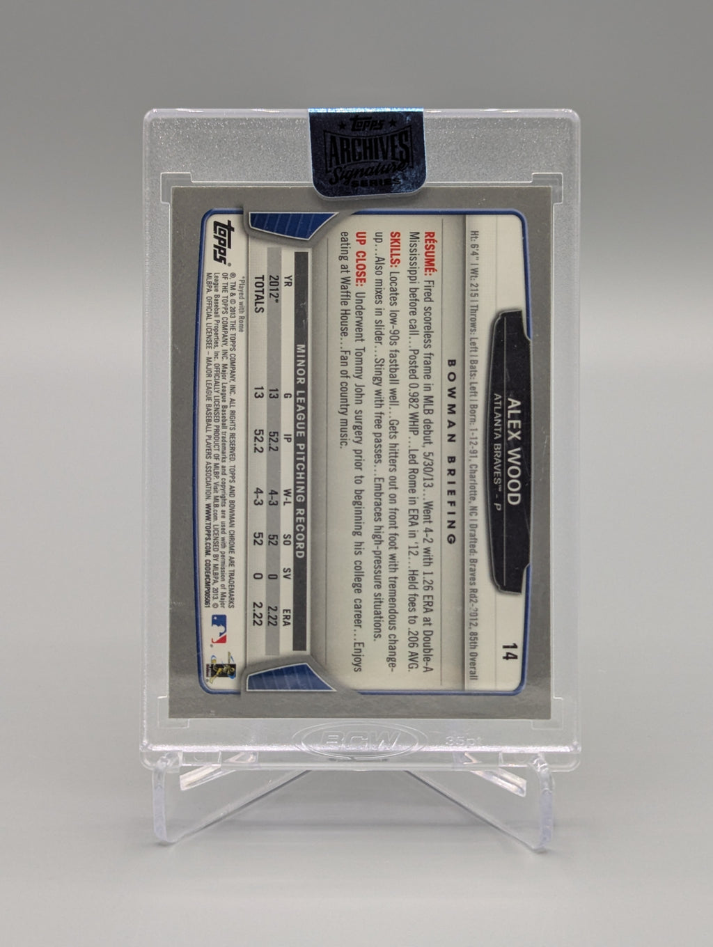 2018 Topps Archives Auto Bowman Chrome Alex Wood RC #/16 Braves