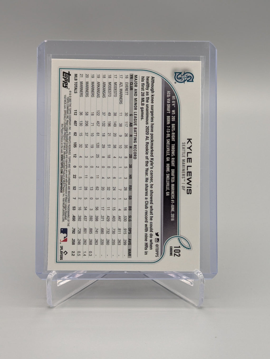 2022 Topps Chrome Sonic Black & White RayWave #102 Kyle Lewis Mariners