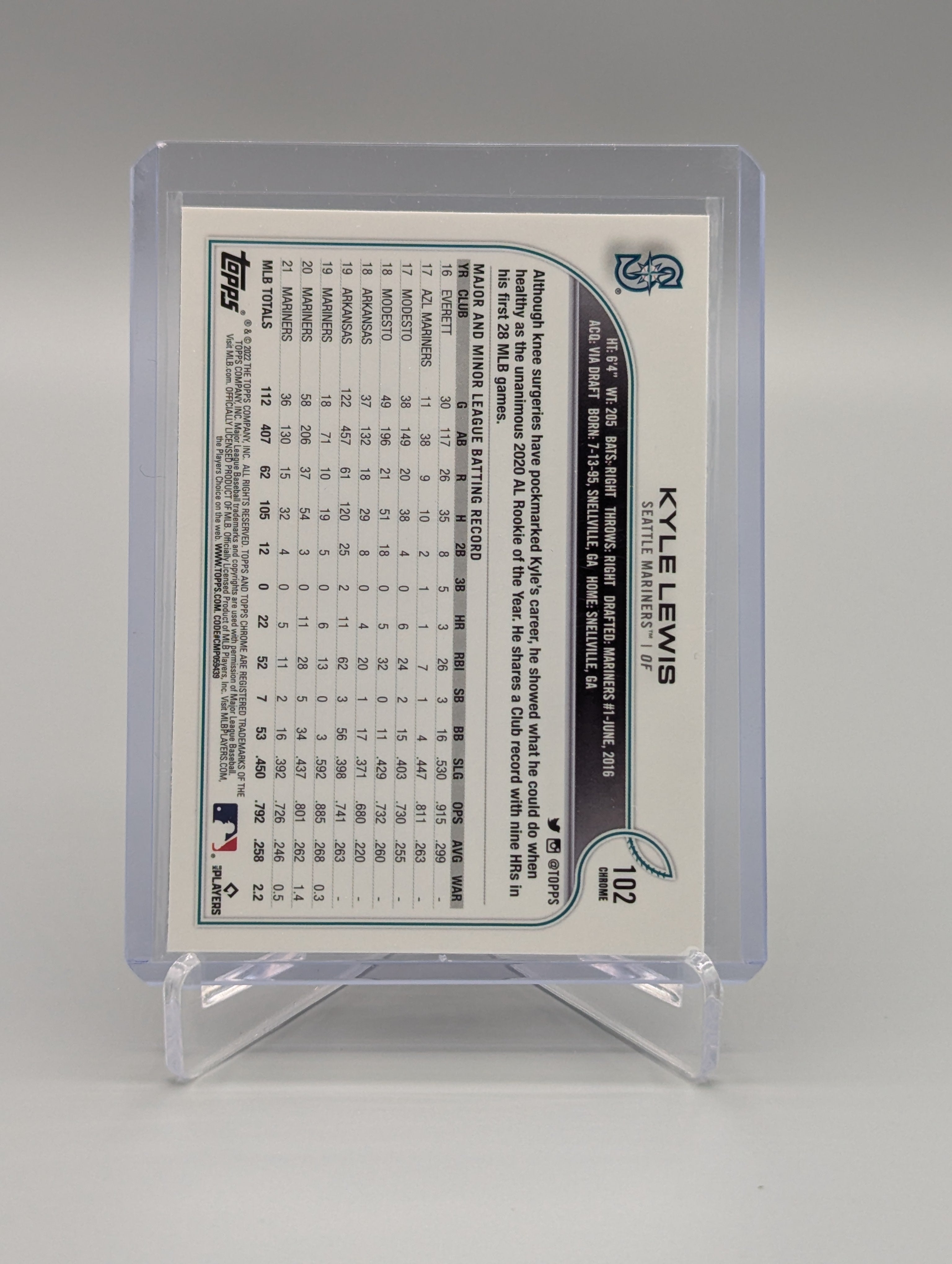 2022 Topps Chrome Sonic Black & White RayWave #102 Kyle Lewis Mariners