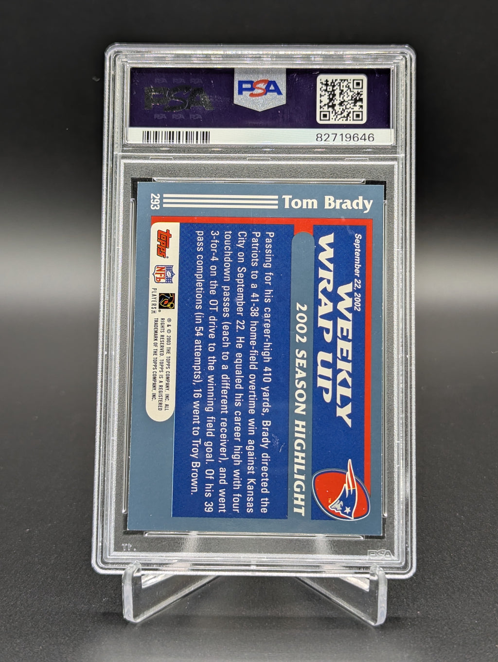 2003 Topps #293 Tom Brady Patriots PSA 8