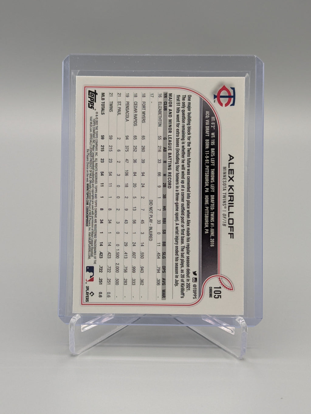 2022 Topps Chrome Sonic Black & White  RayWave #105 Alex Kirilloff Twins