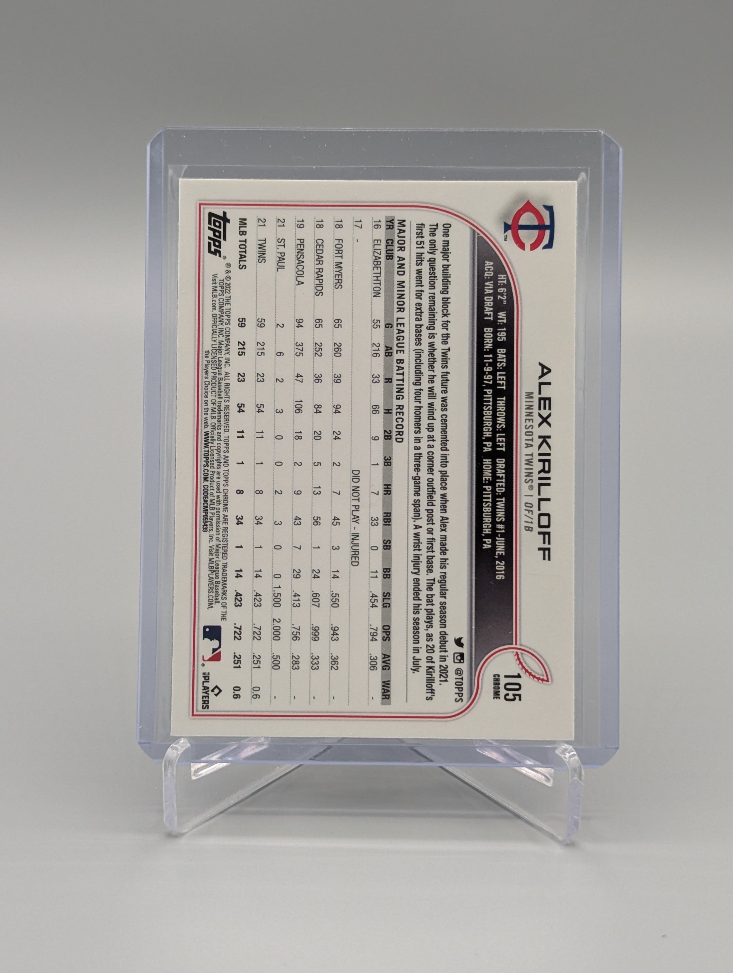 2022 Topps Chrome Sonic Black & White  RayWave #105 Alex Kirilloff Twins