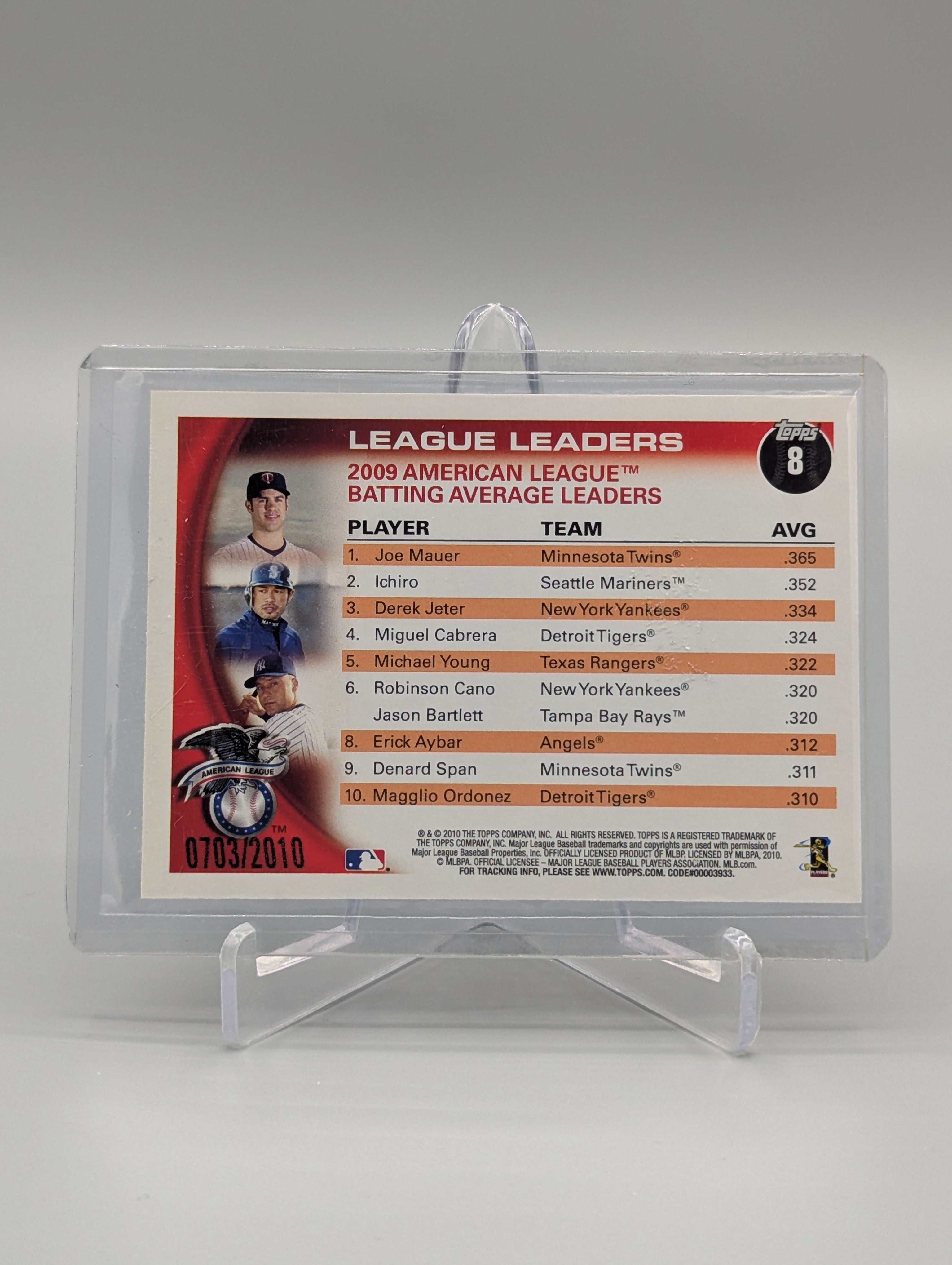 2010 Topps Gold #8 Mauer, Ichiro, Jeter #/2010