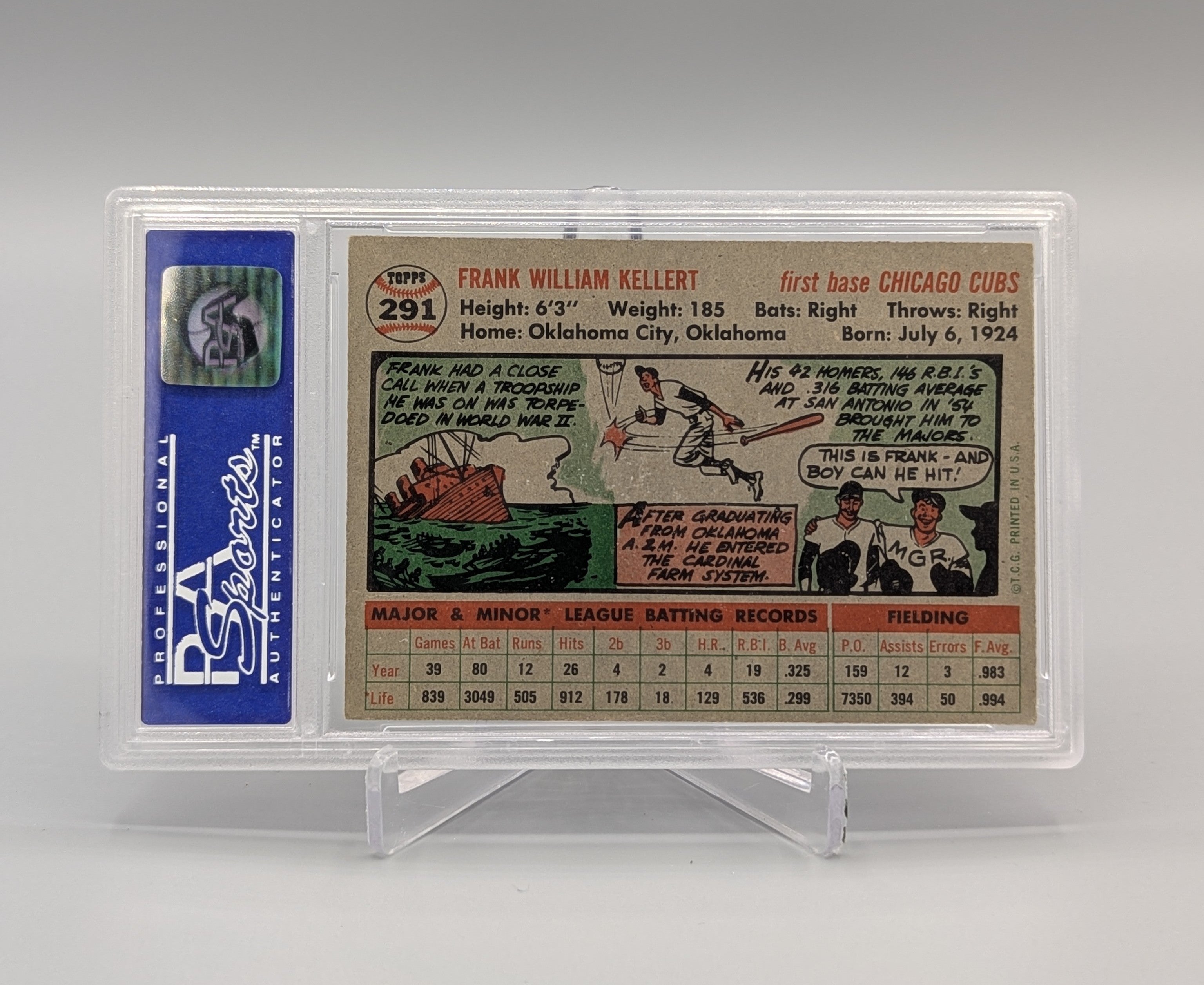 1956 Topps #291 Frank Kellert PSA 5 Cubs