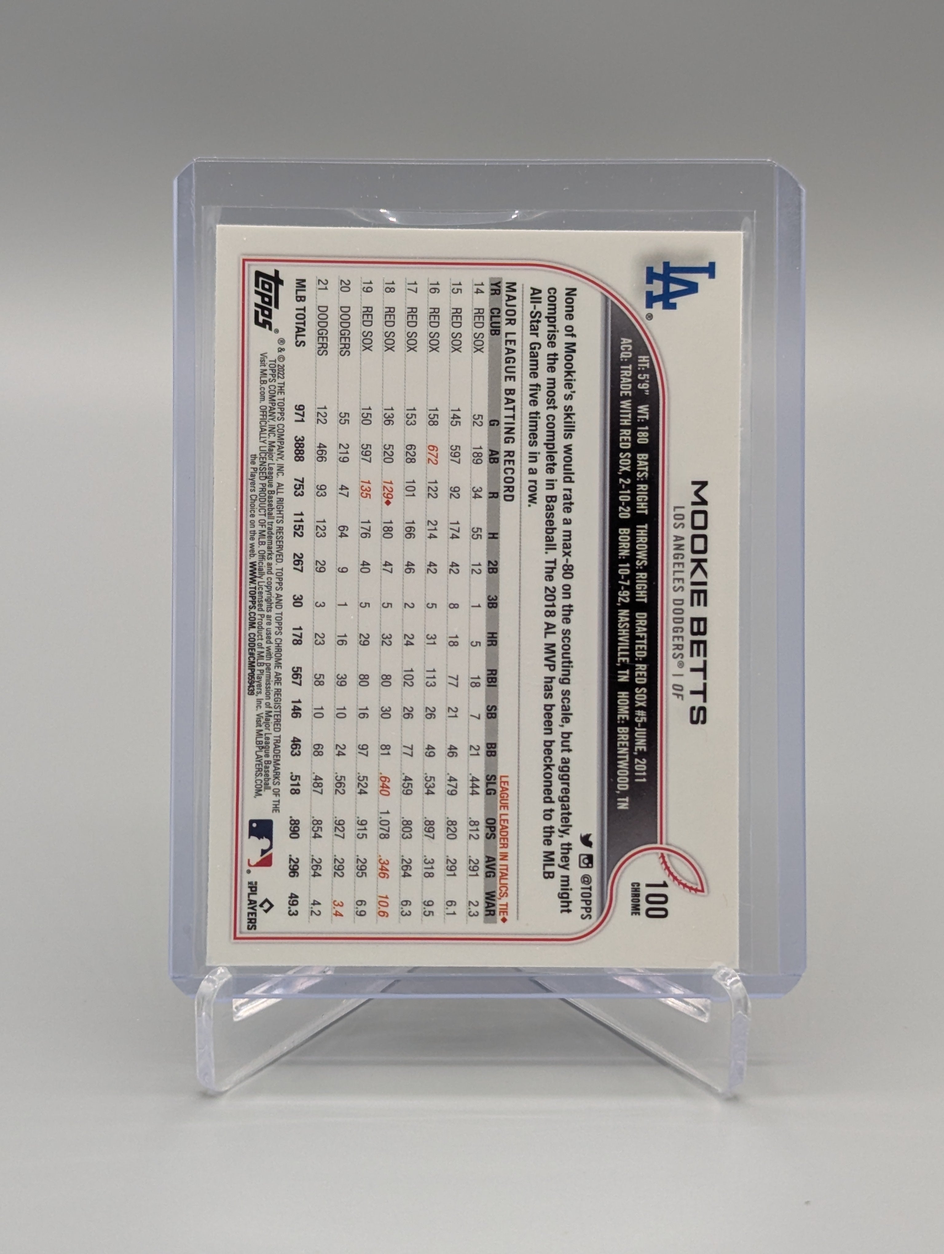 2022 Topps Chrome Sonic Black & White RayWave #100 Mookie Betts Dodgers