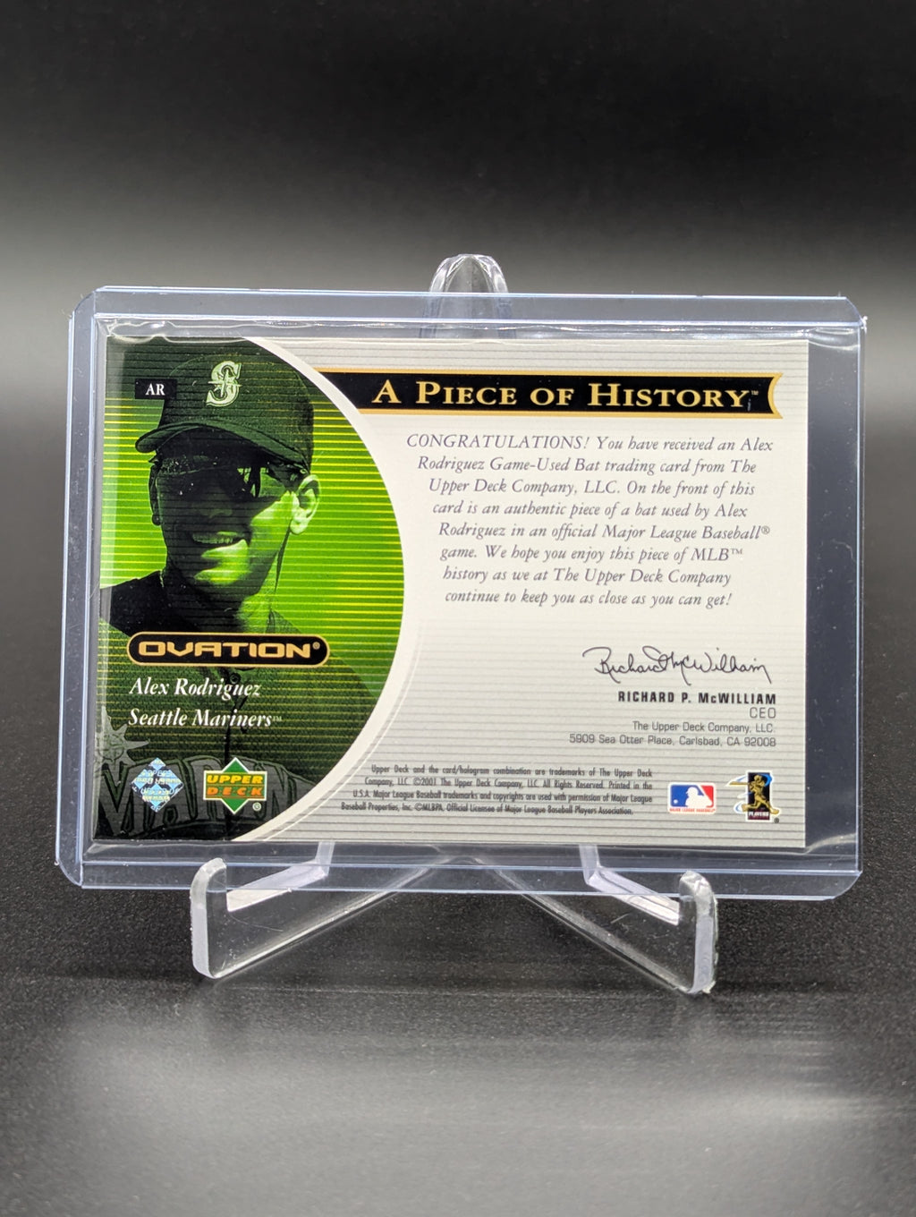 2001 UD A piece Of History Game Used #AR Alex Rodriguez Mariners