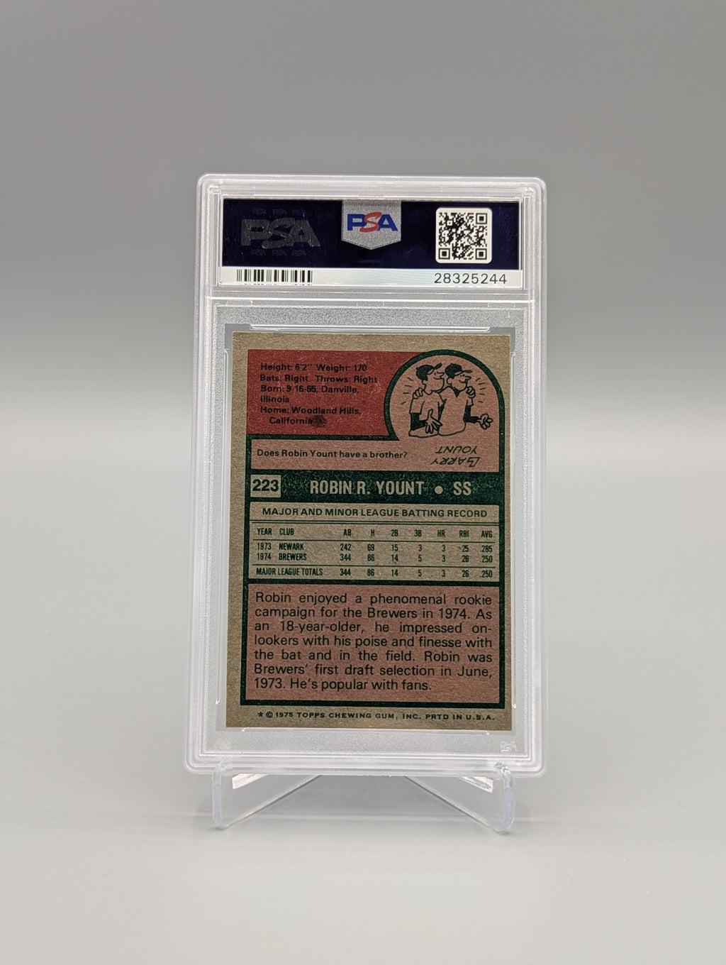 1975 Topps #223 Robin Yount RC PSA 6 Brewers