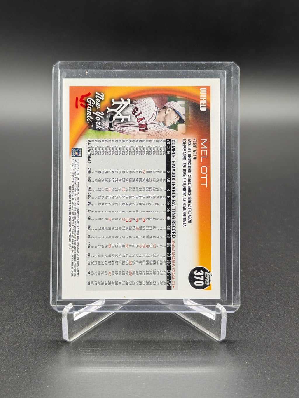 2010 Topps HOF Short Print SP #370 Mel Ott