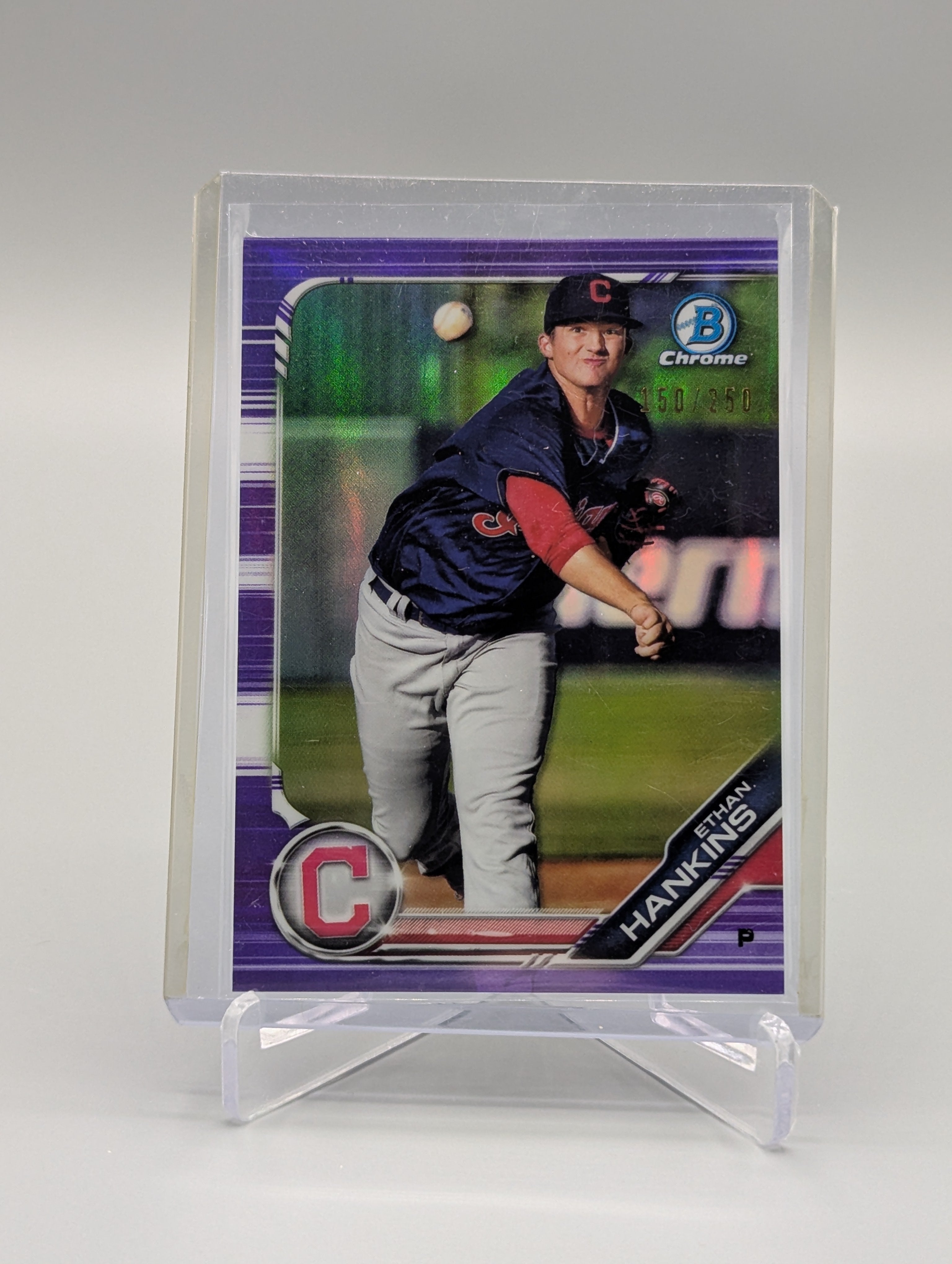2019 Bowman Chrome Purple Refractor #BCP-15 Ethan Hankins #/250 Indians